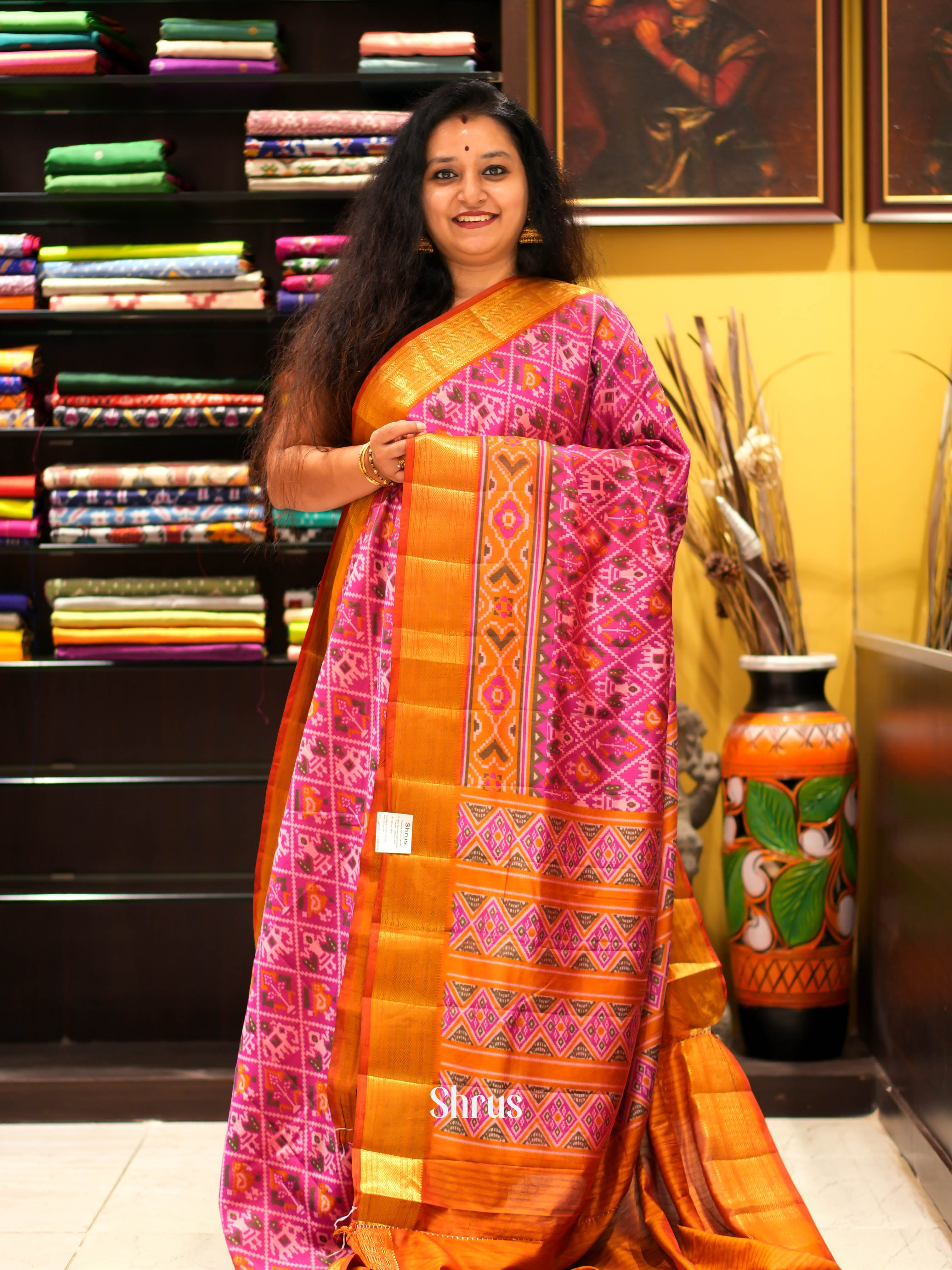 Pink & Orange - Semi patola Saree - Shop on ShrusEternity.com