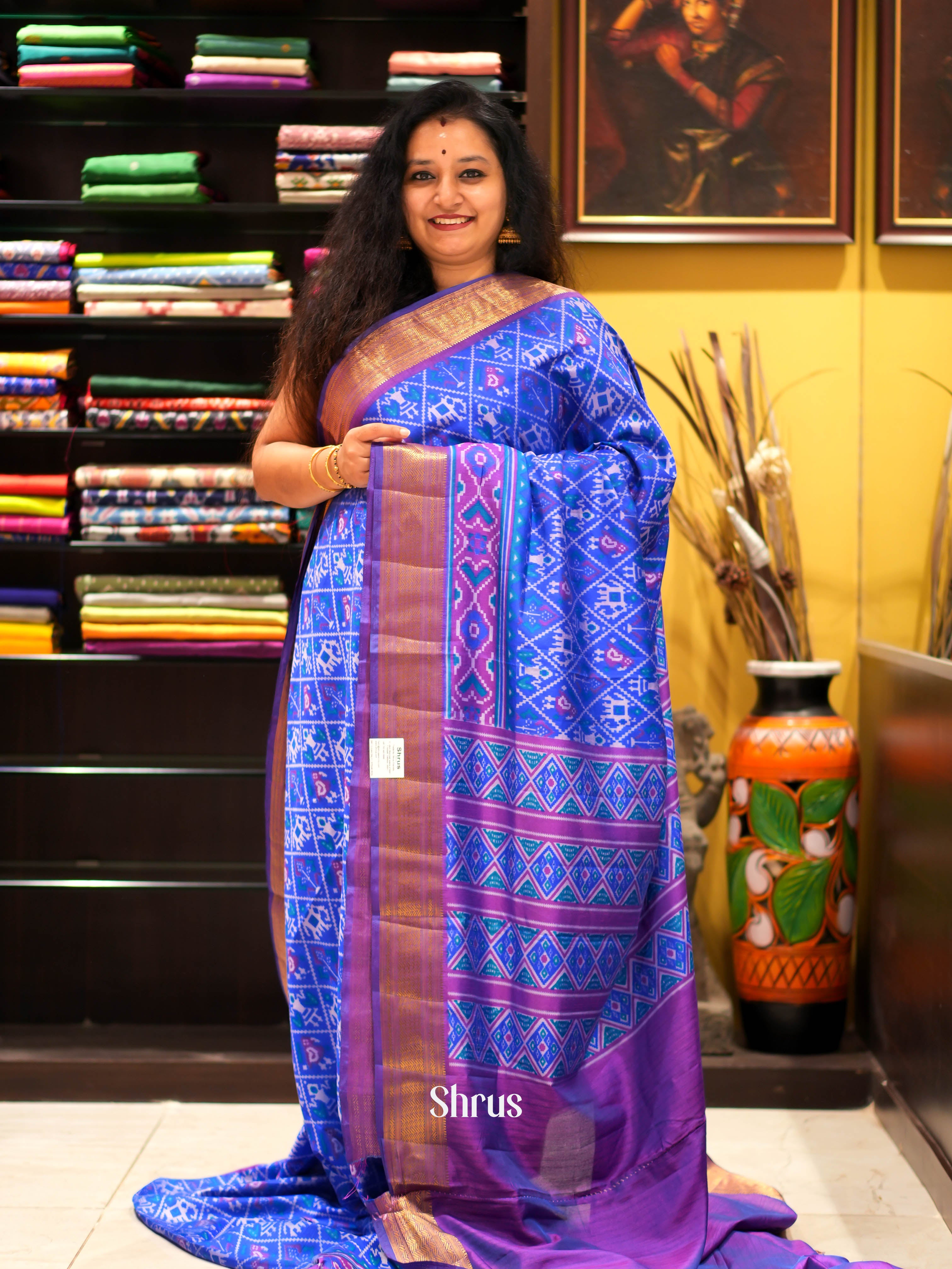 Blue & Purple - Semi patola Saree - Shop on ShrusEternity.com