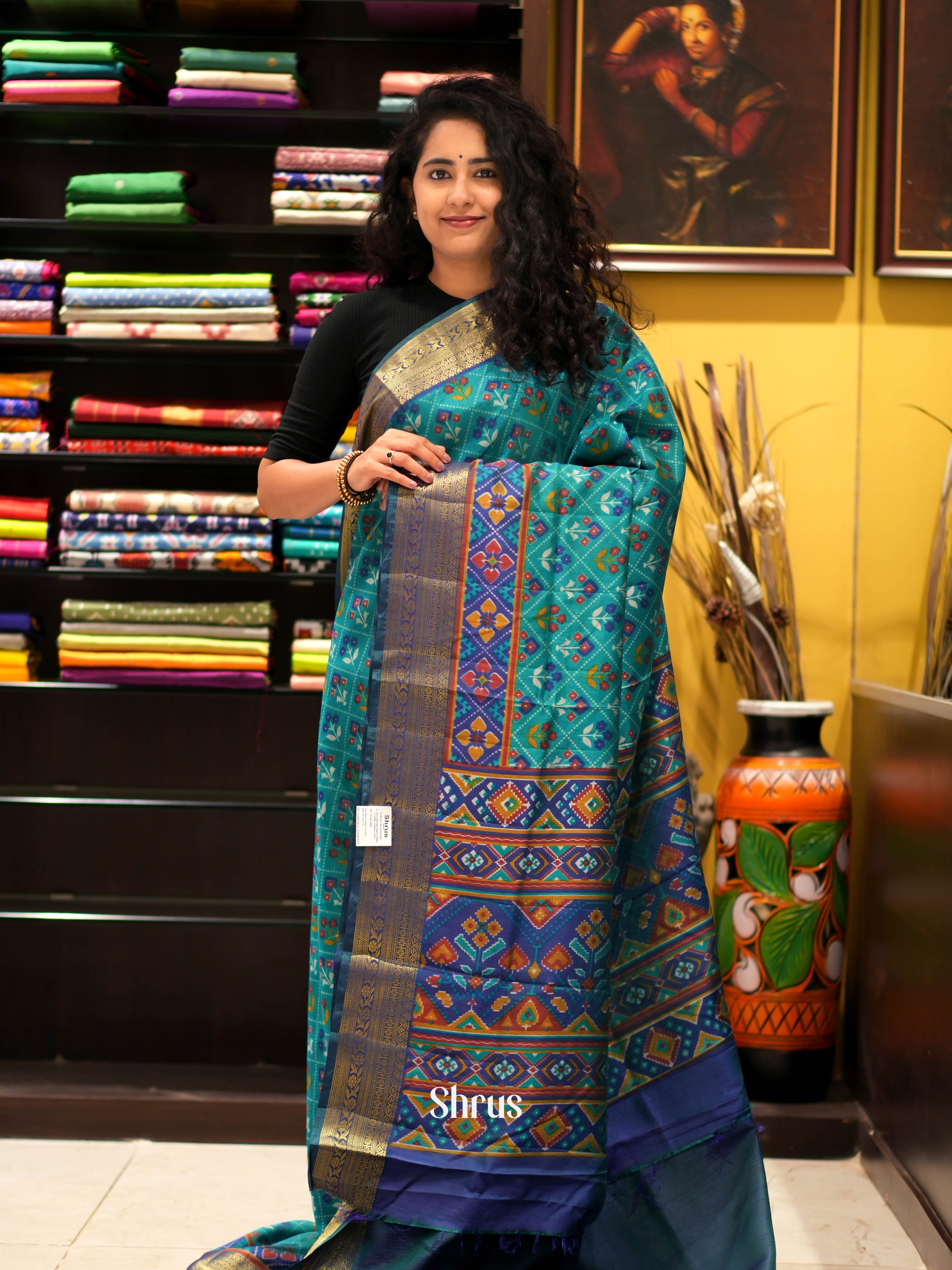 Teal & Blue - Semi patola Saree - Shop on ShrusEternity.com