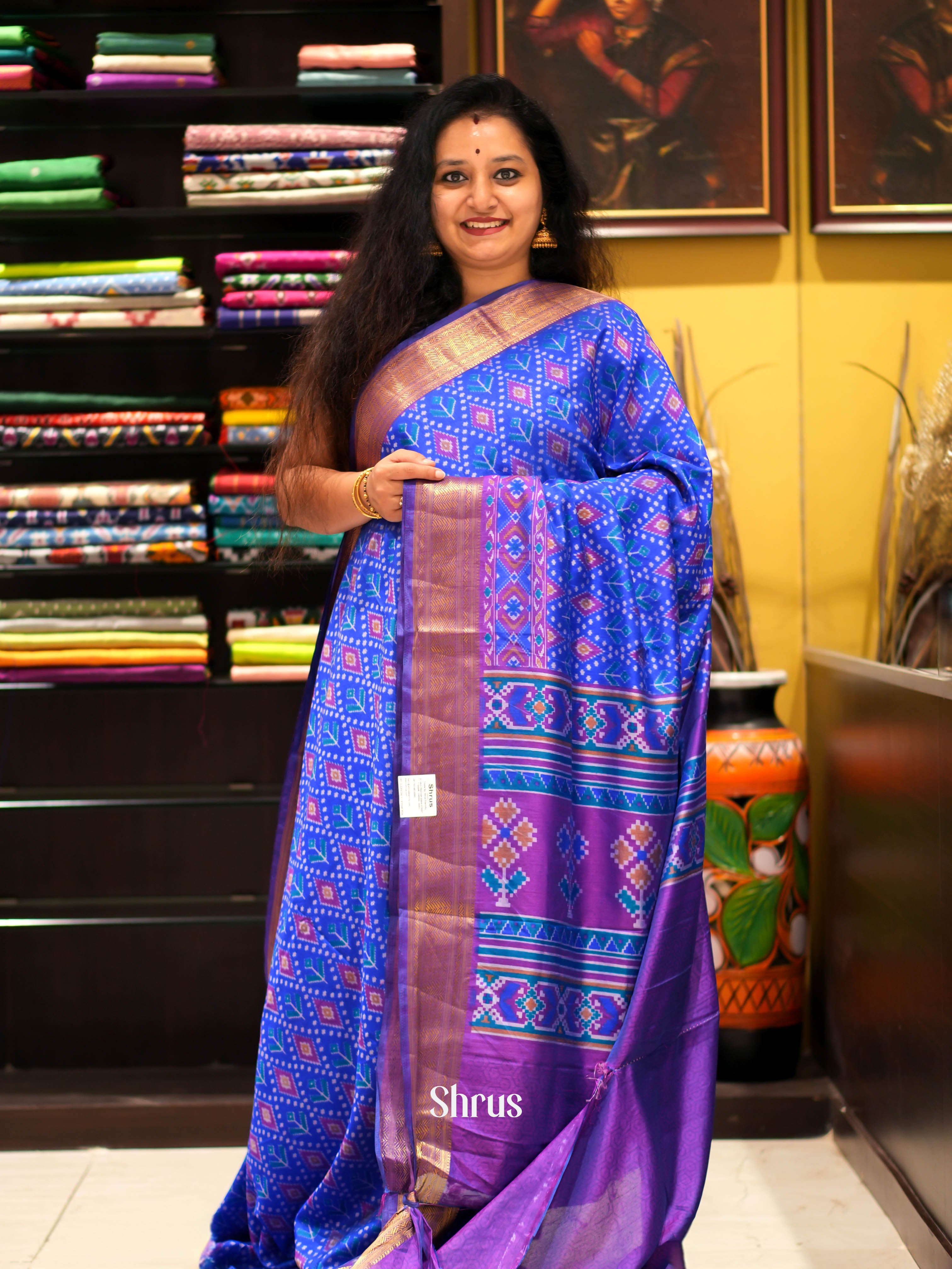 Blue & Purple - Semi patola Saree - Shop on ShrusEternity.com