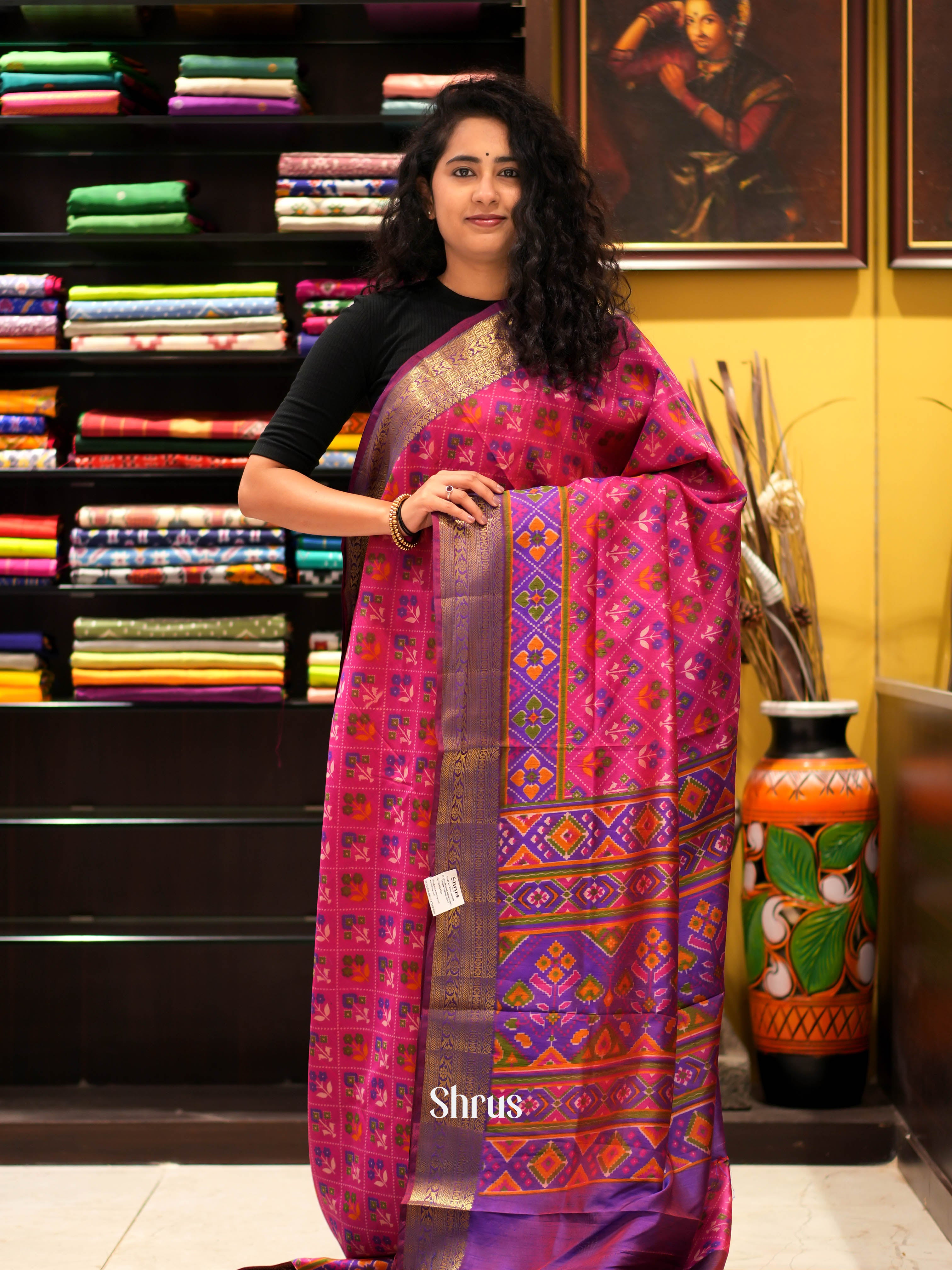 Pink & Maroon - Semi patola Saree - Shop on ShrusEternity.com