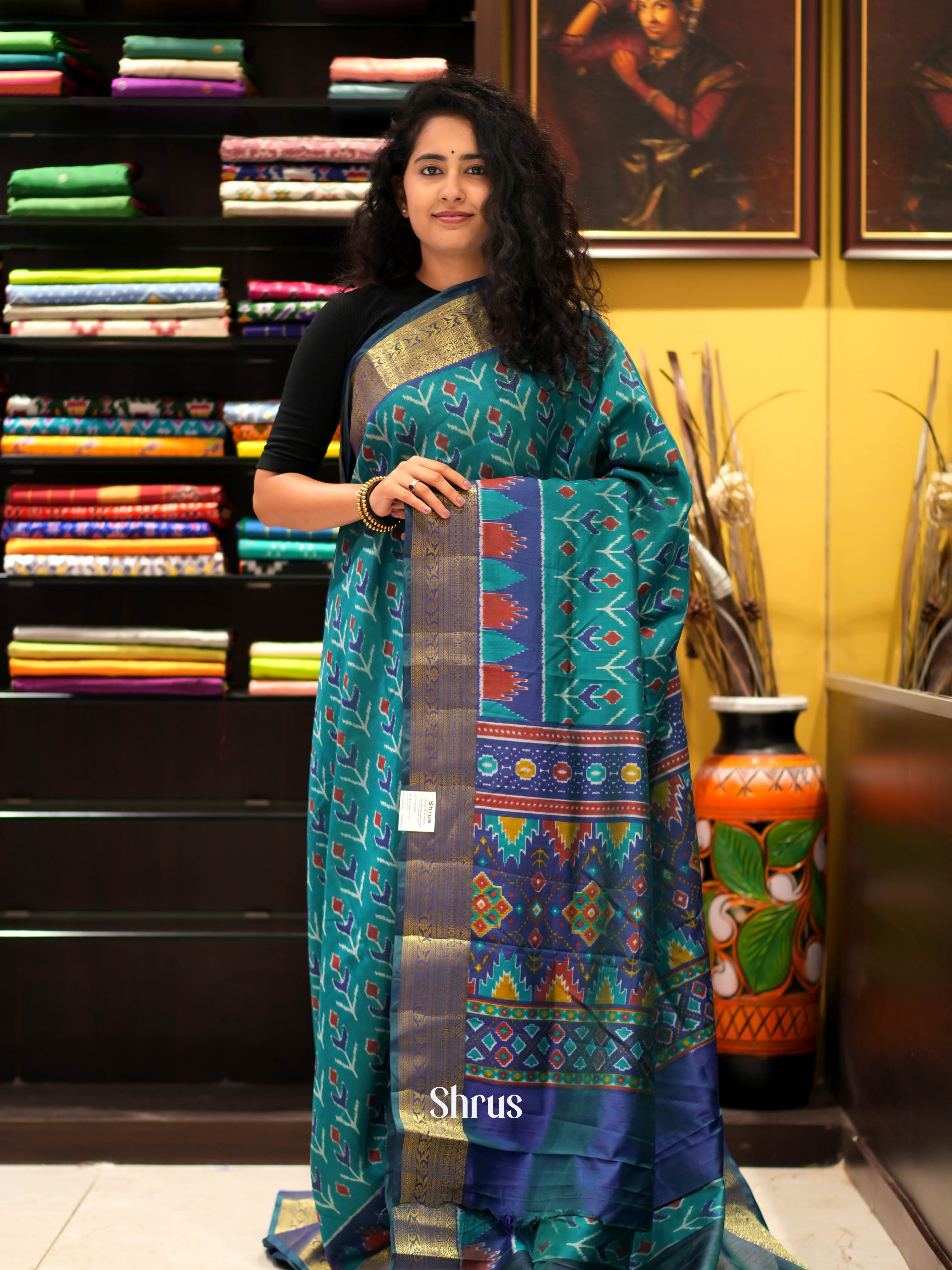 Teal & Blue - Semi patola Saree - Shop on ShrusEternity.com
