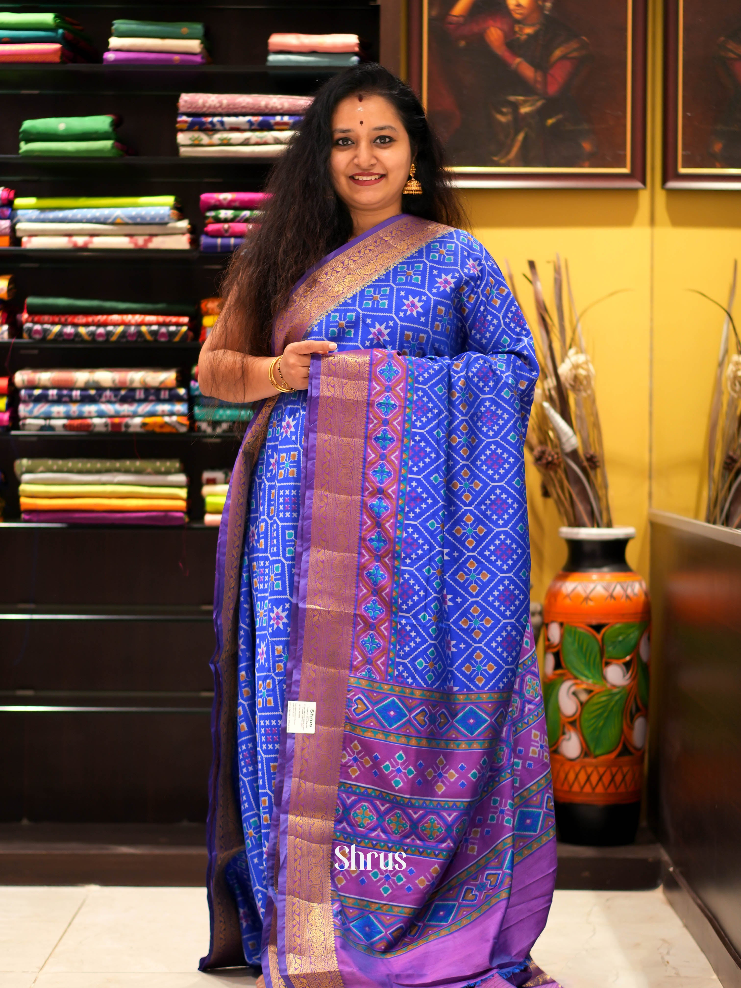 Blue & Purple - Semi patola Saree - Shop on ShrusEternity.com