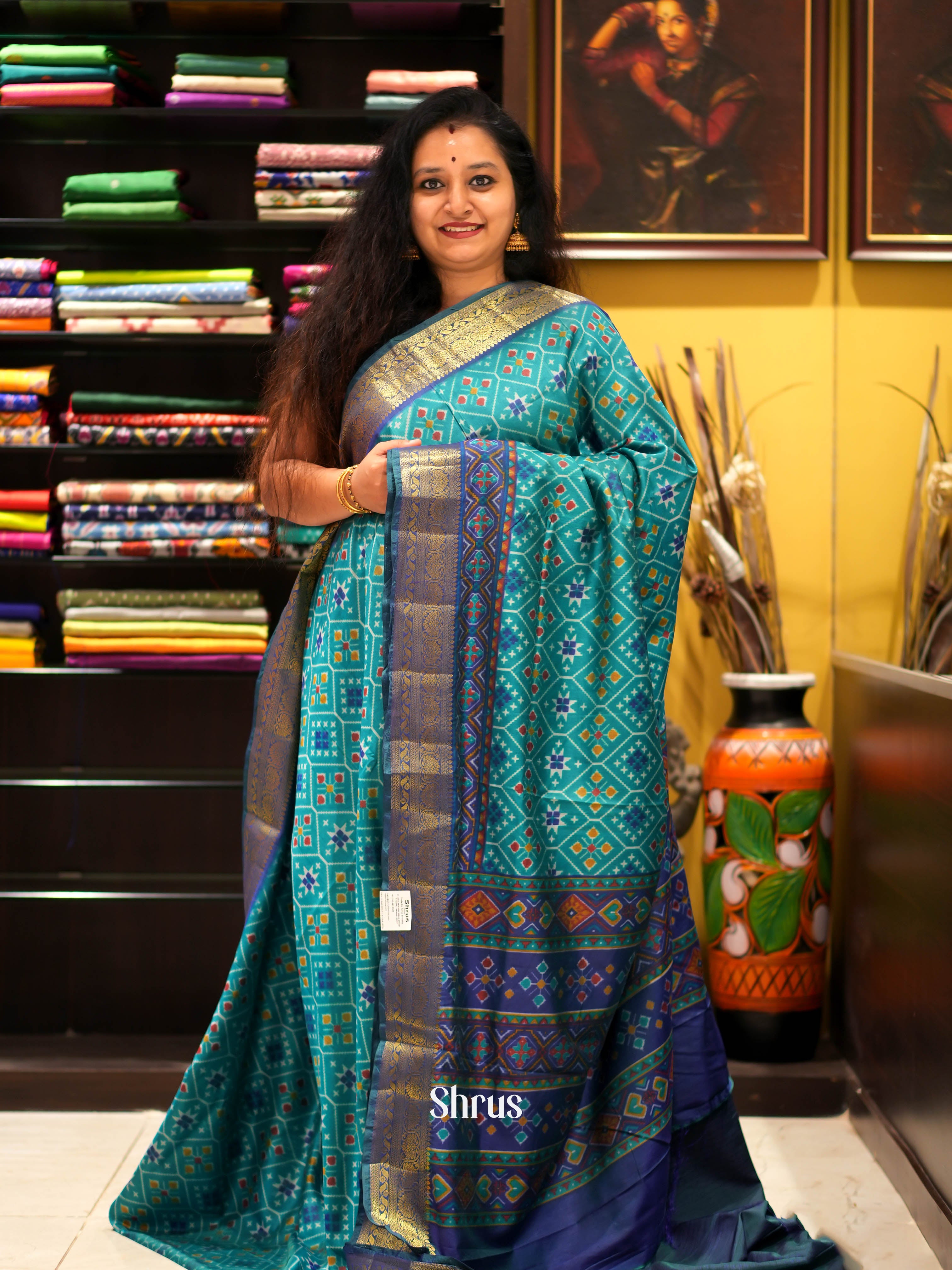 Teal & Blue - Semi patola Saree - Shop on ShrusEternity.com