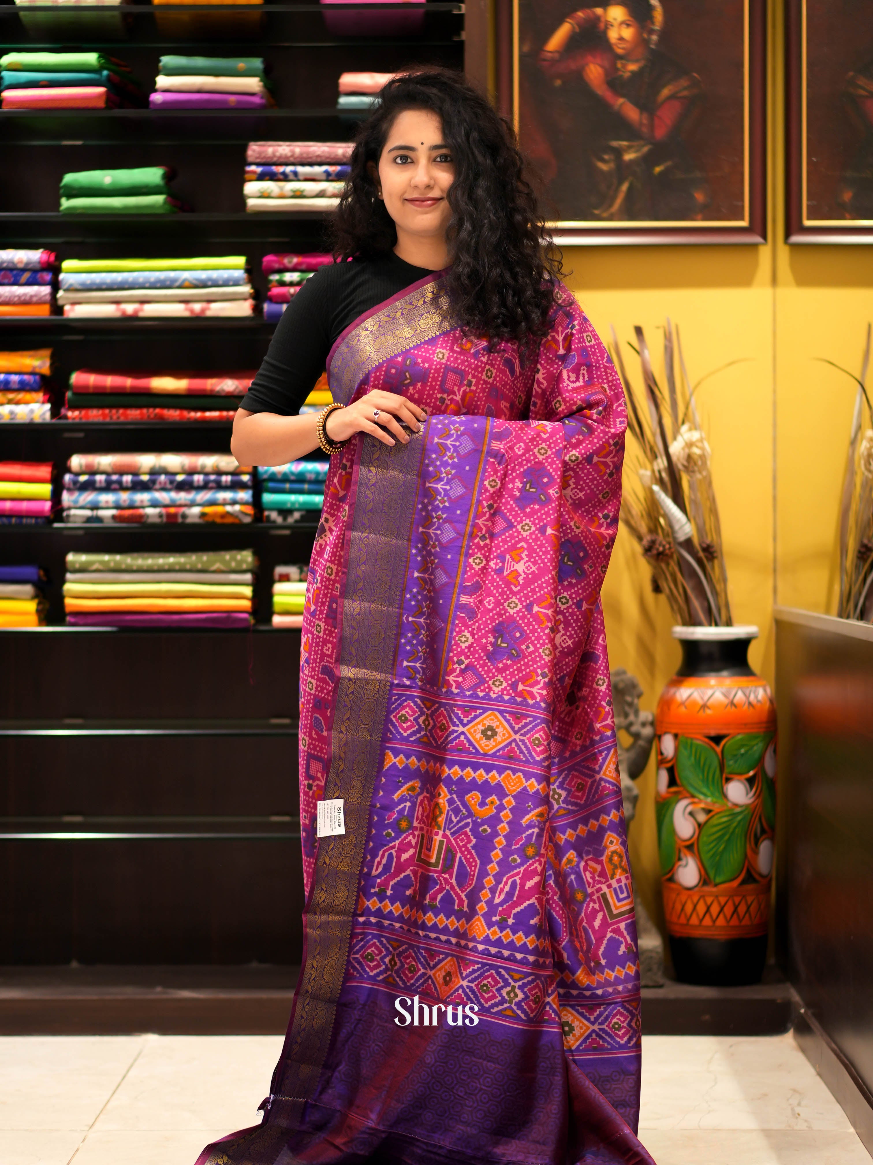 Pink & Purple - Semi patola Saree - Shop on ShrusEternity.com