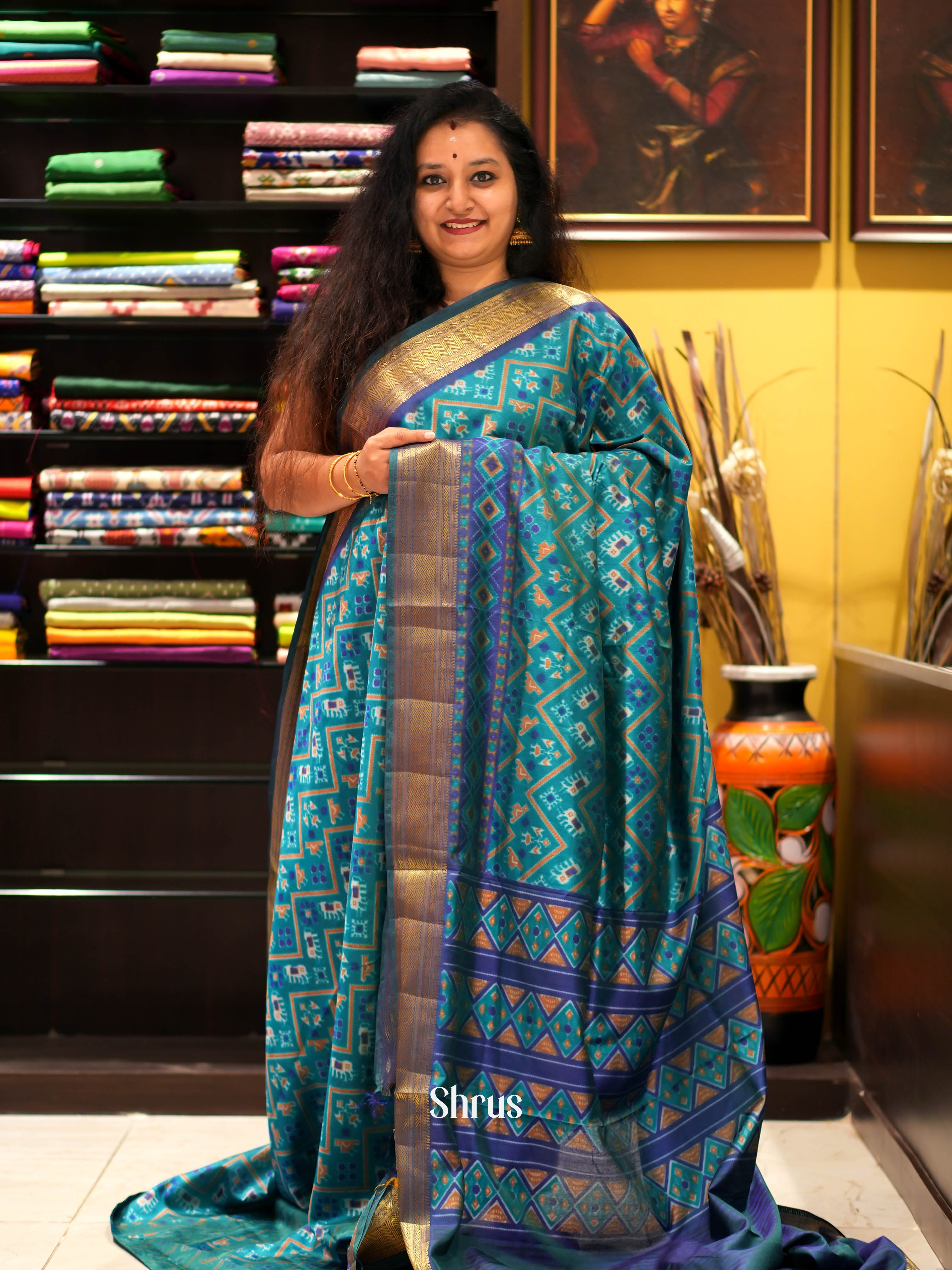 Teal & Blue - Semi patola Saree - Shop on ShrusEternity.com