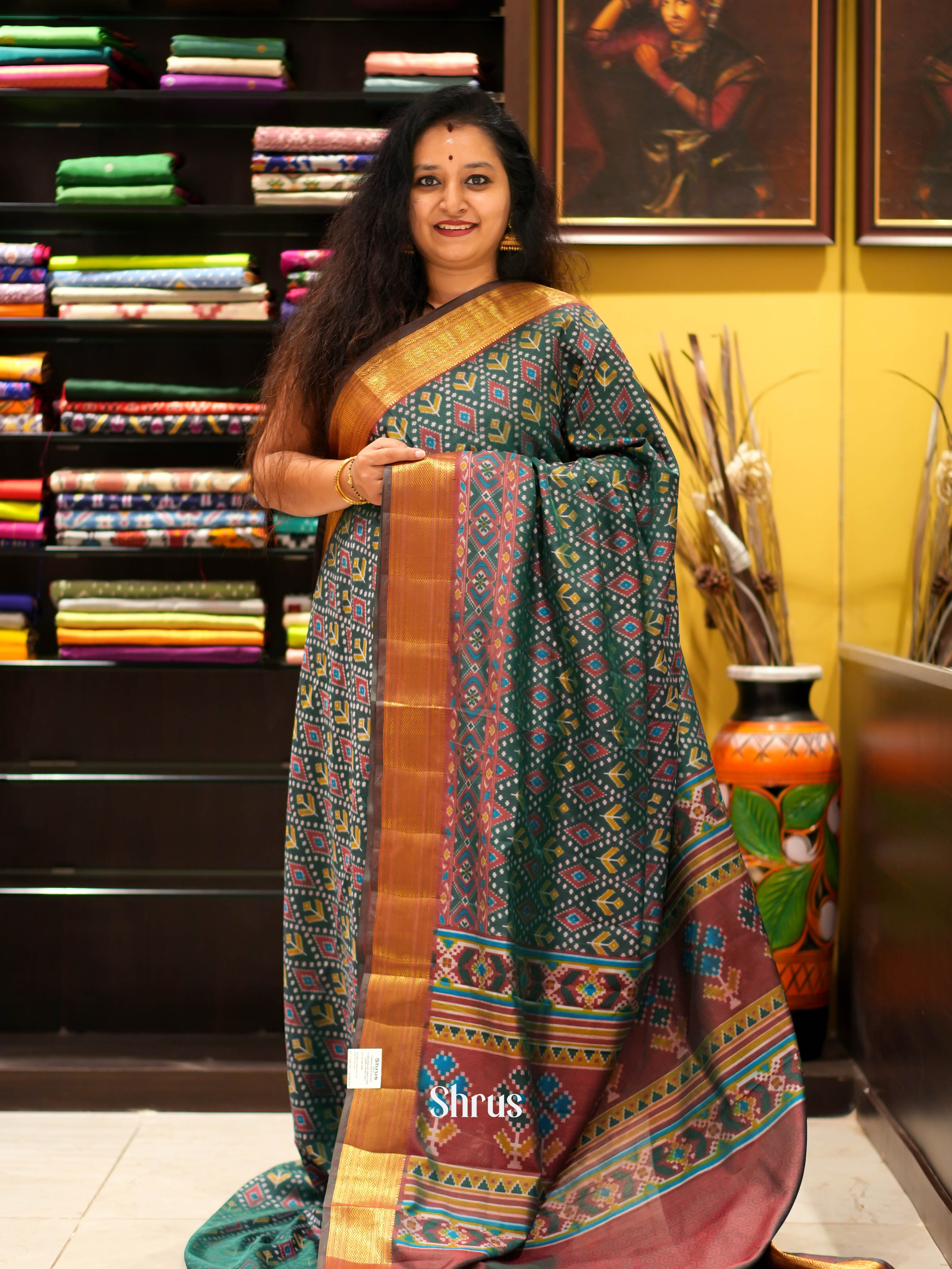 Green & Brown - Semi patola Saree - Shop on ShrusEternity.com