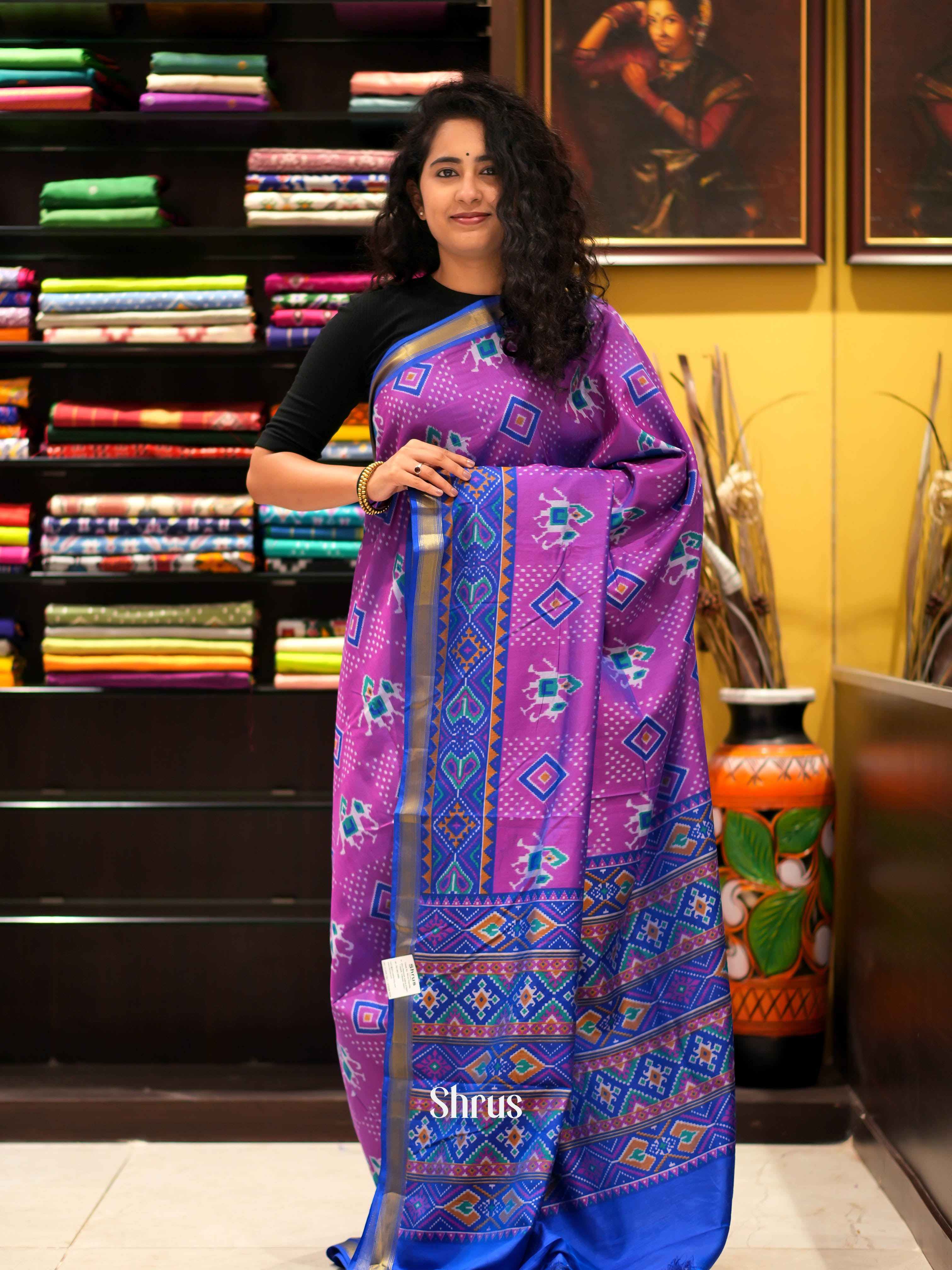 Purple & Blue - Semi patola Saree - Shop on ShrusEternity.com