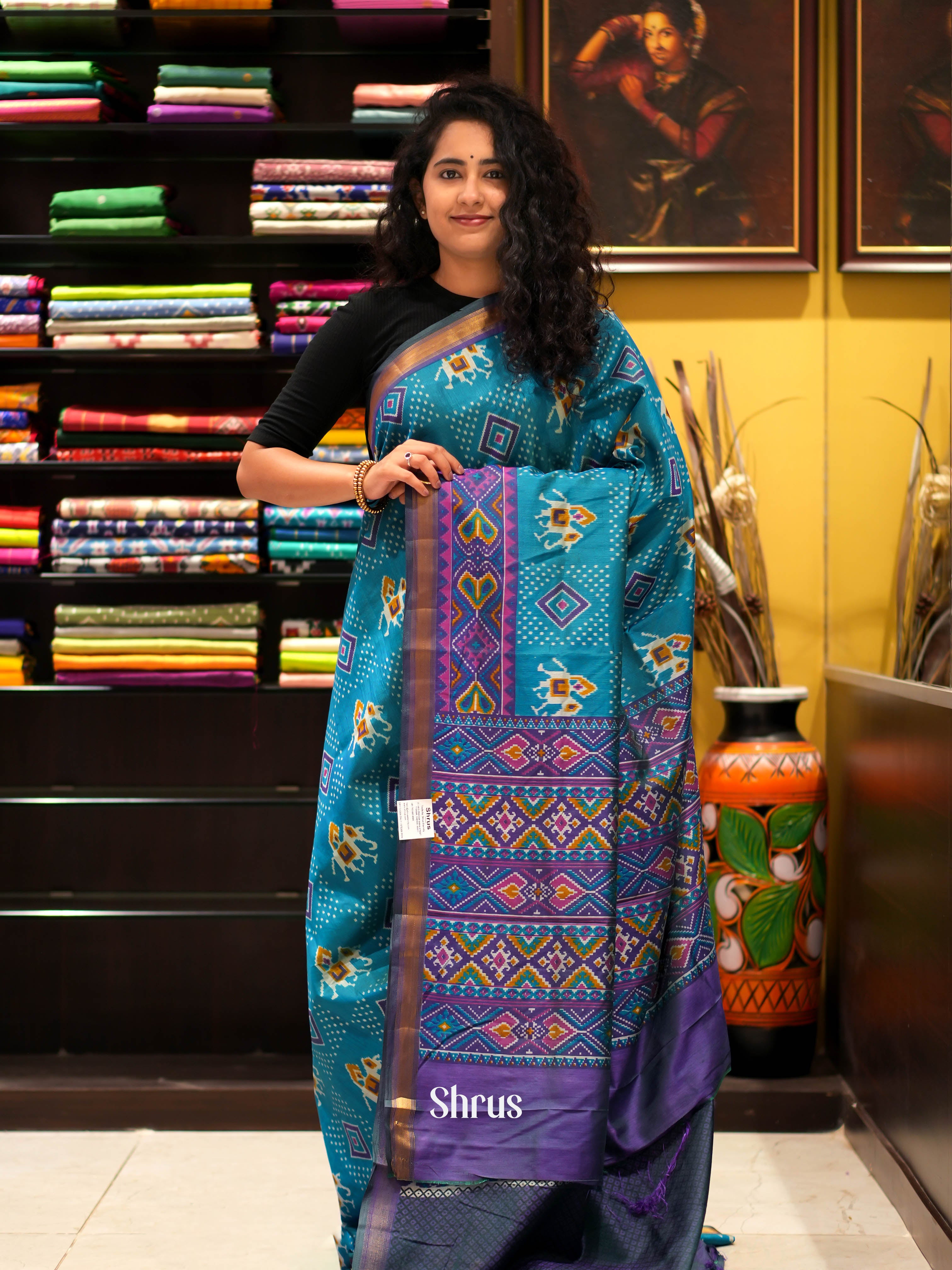 Teal & Purple - Semi patola Saree - Shop on ShrusEternity.com