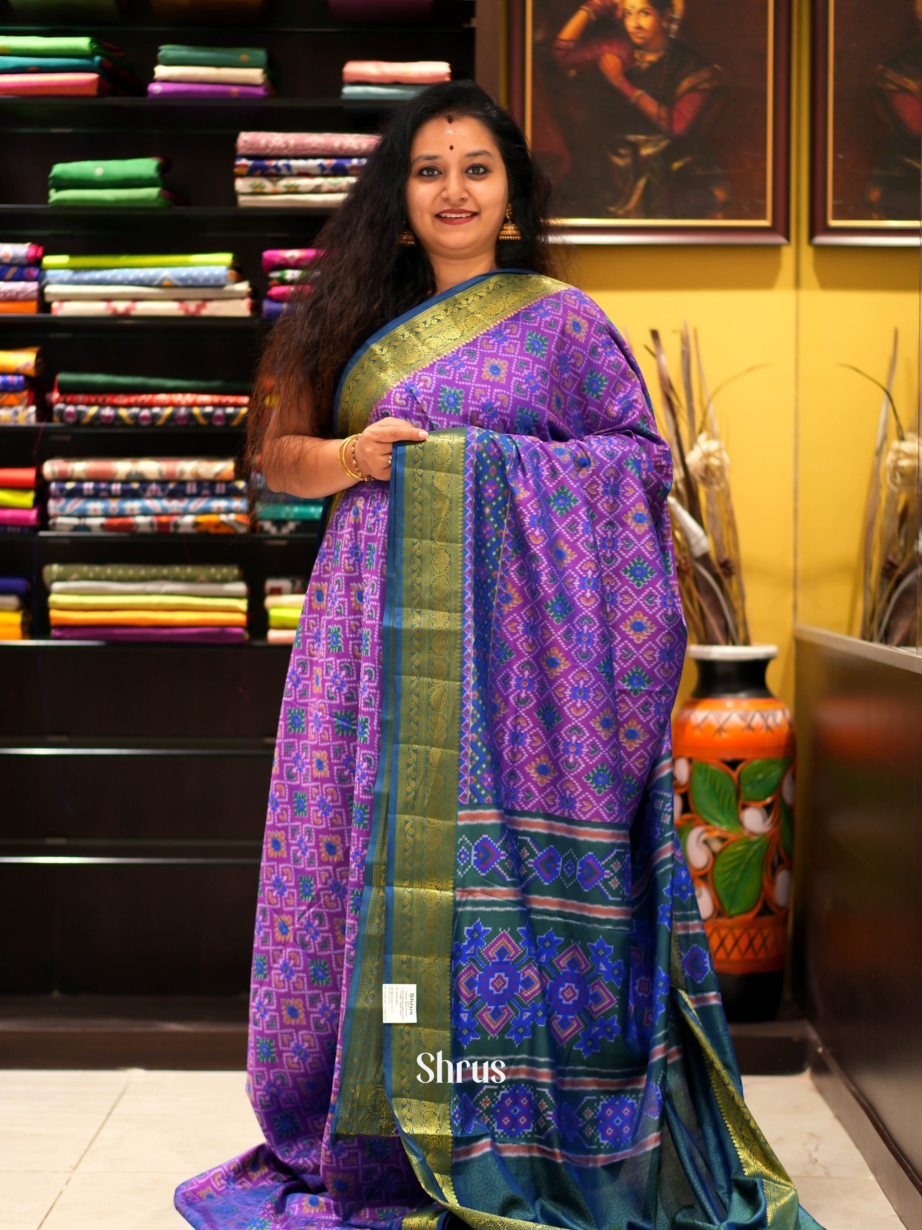 Purple & Blue - Semi patola Saree - Shop on ShrusEternity.com