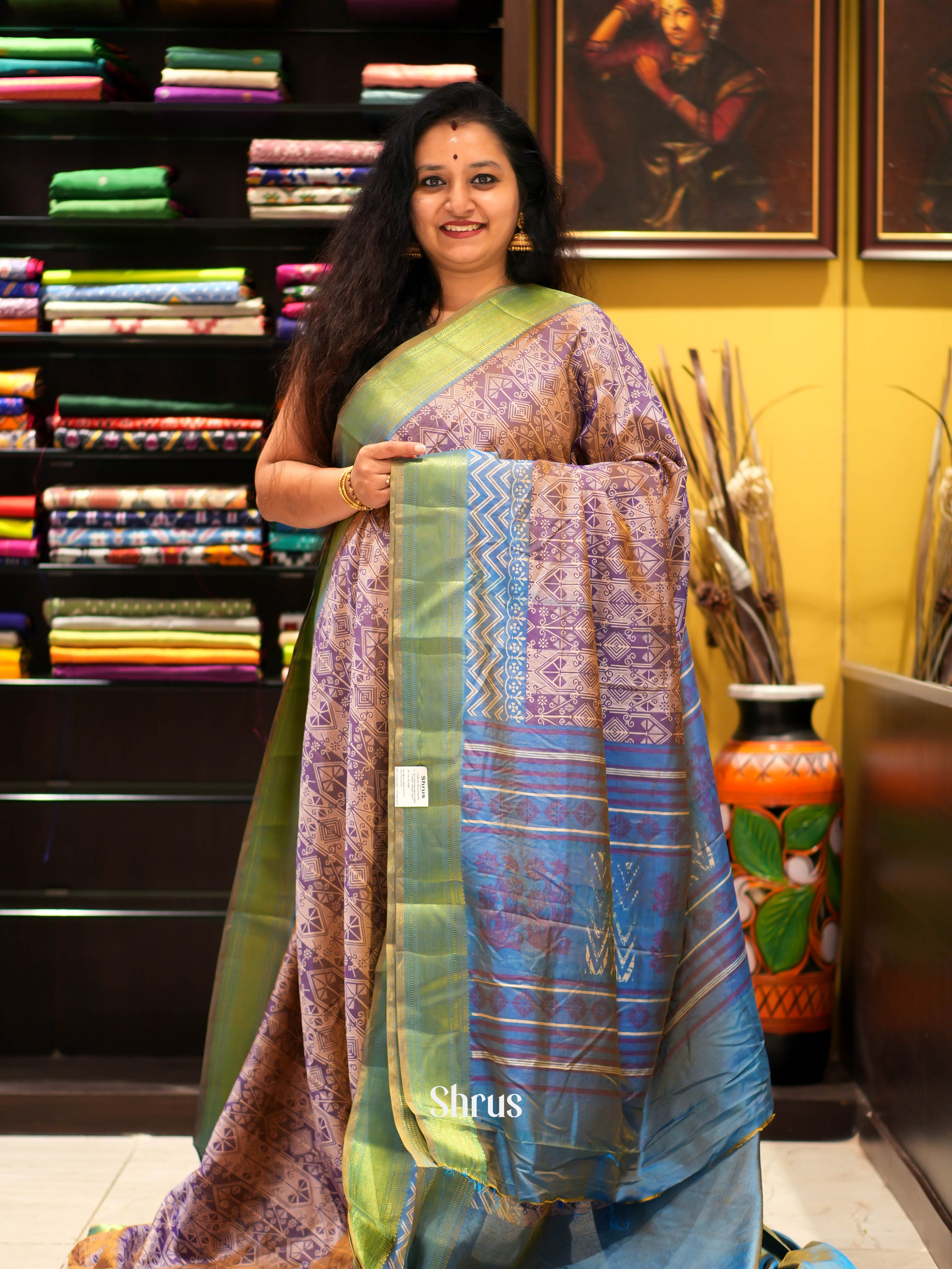 Purple & Blue - Semi patola Saree - Shop on ShrusEternity.com