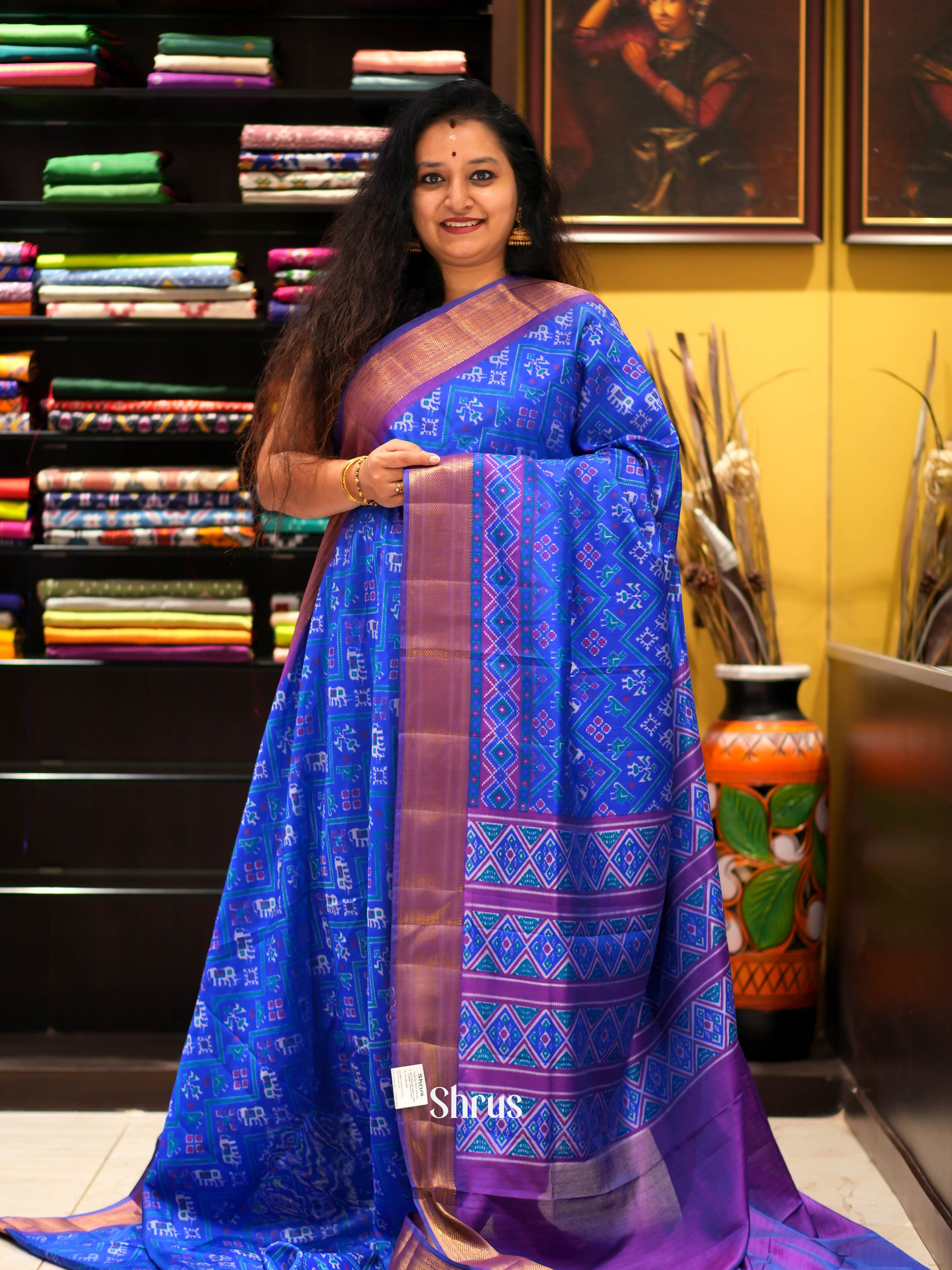 Blue & Purple- Semi patola Saree - Shop on ShrusEternity.com