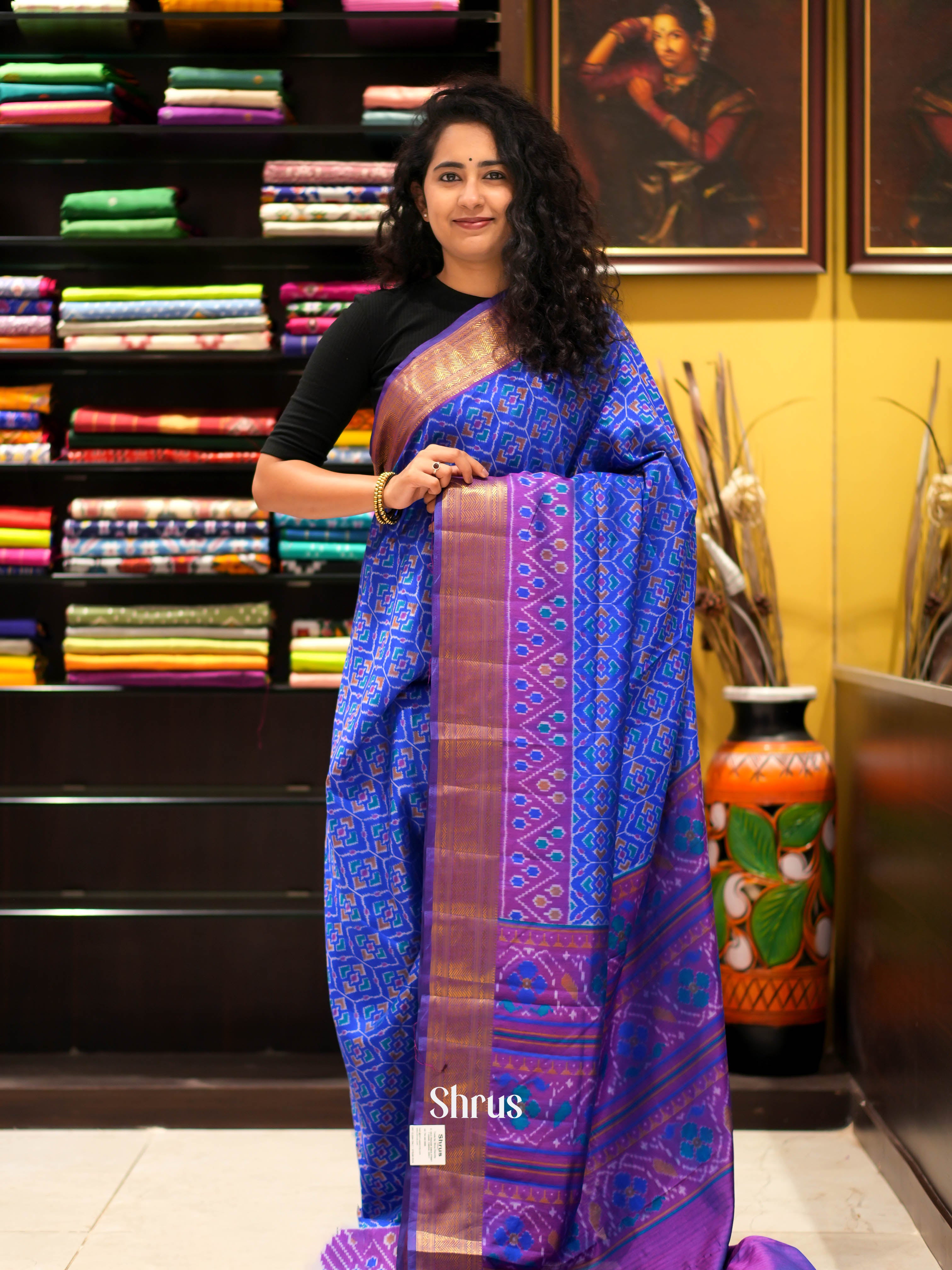Blue & Purple - Semi patola Saree - Shop on ShrusEternity.com