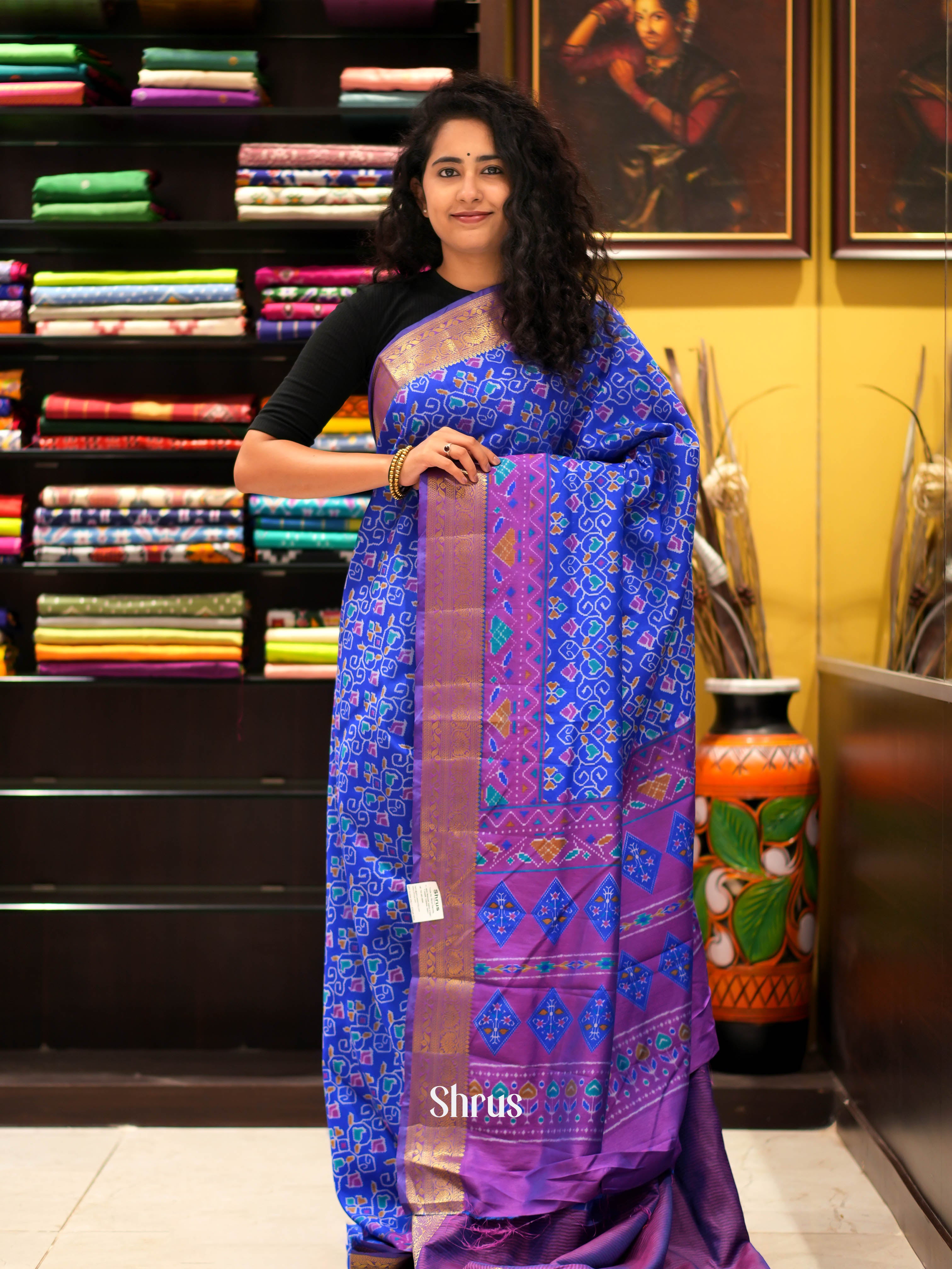 Blue & Purple - Semi patola Saree - Shop on ShrusEternity.com