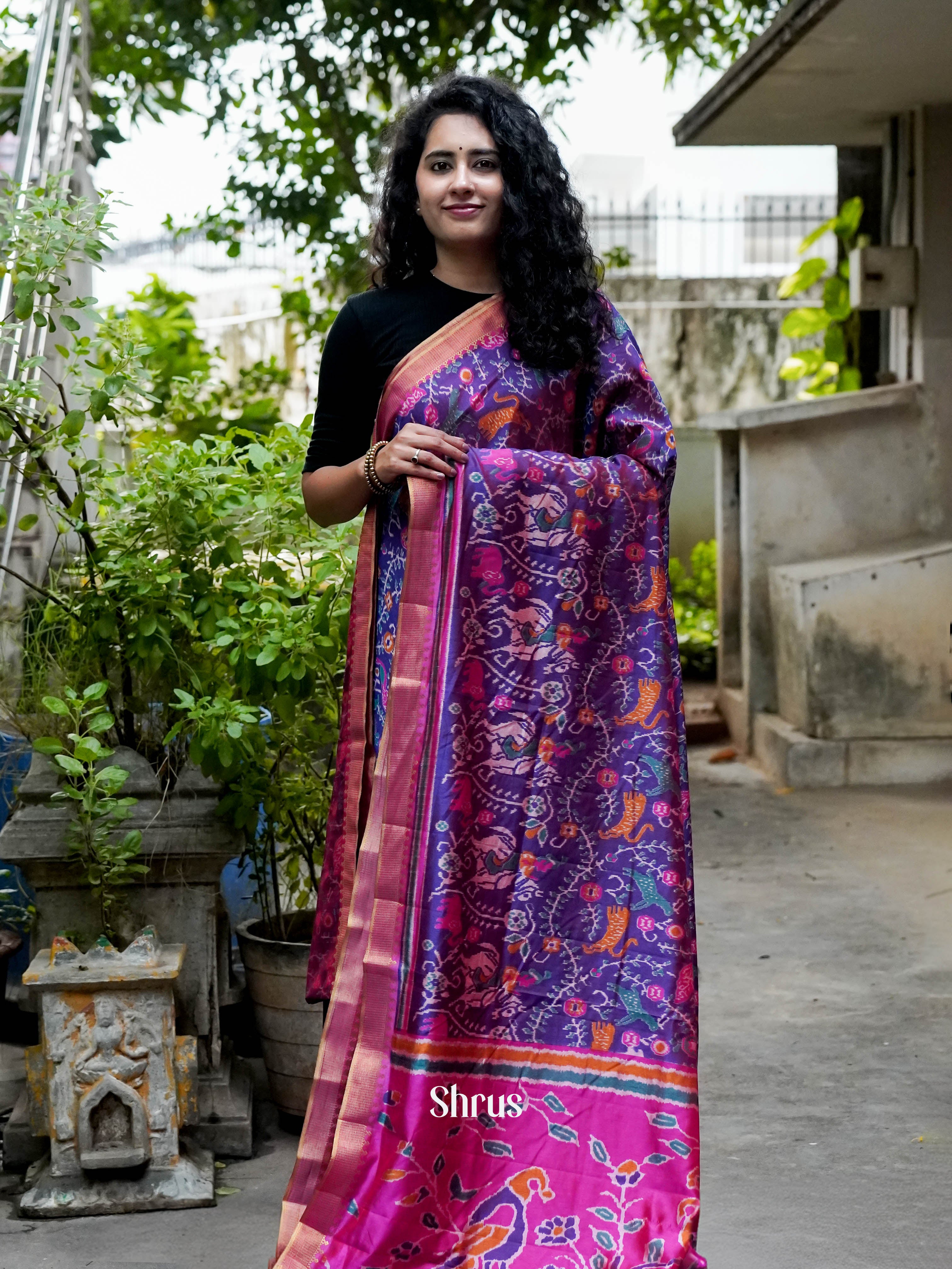 Purple & Pink - Semi Patola Saree - Shop on ShrusEternity.com