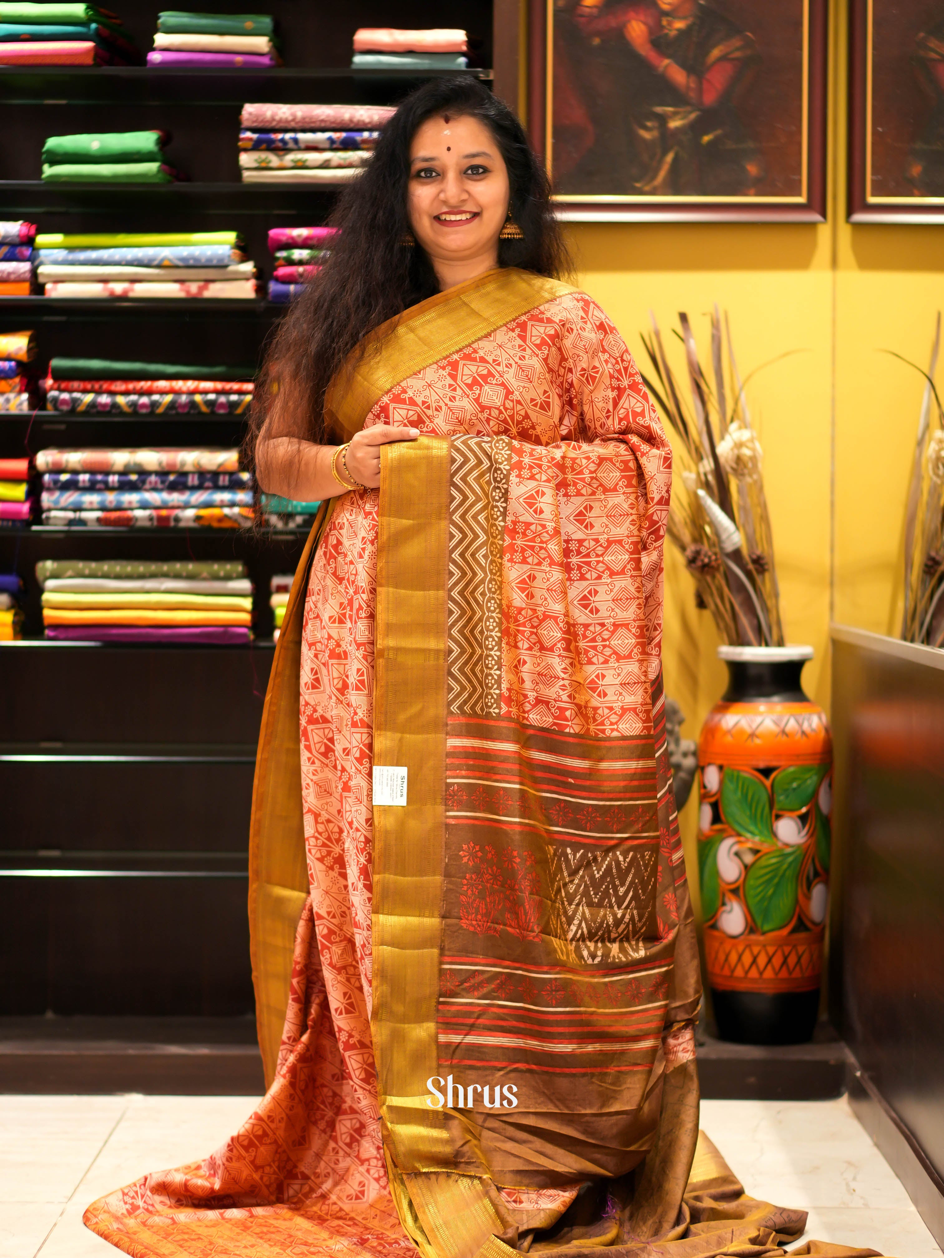 Red & Brown - Semi patola Saree - Shop on ShrusEternity.com