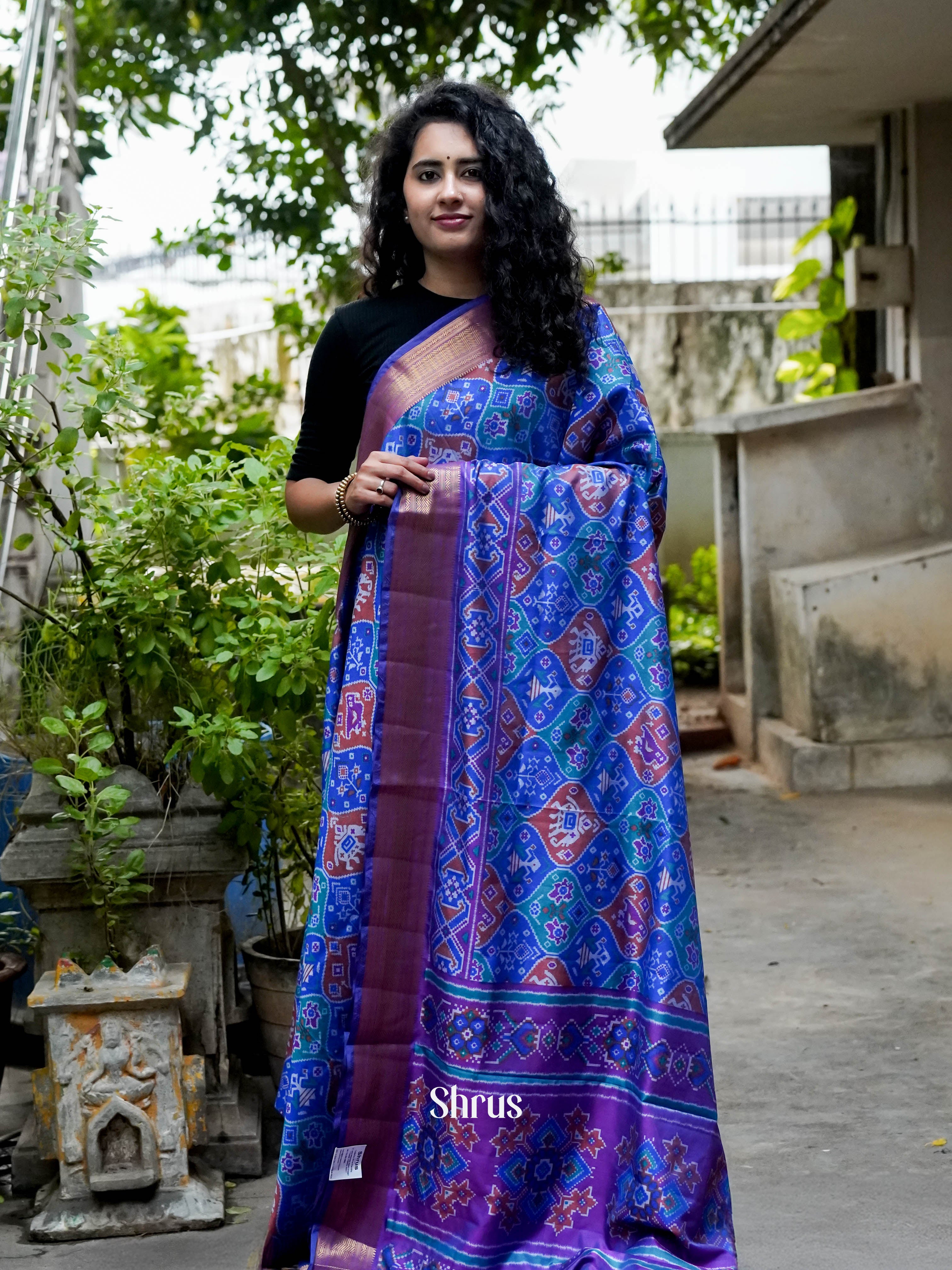 Blue & Purple - Semi Patola Saree - Shop on ShrusEternity.com