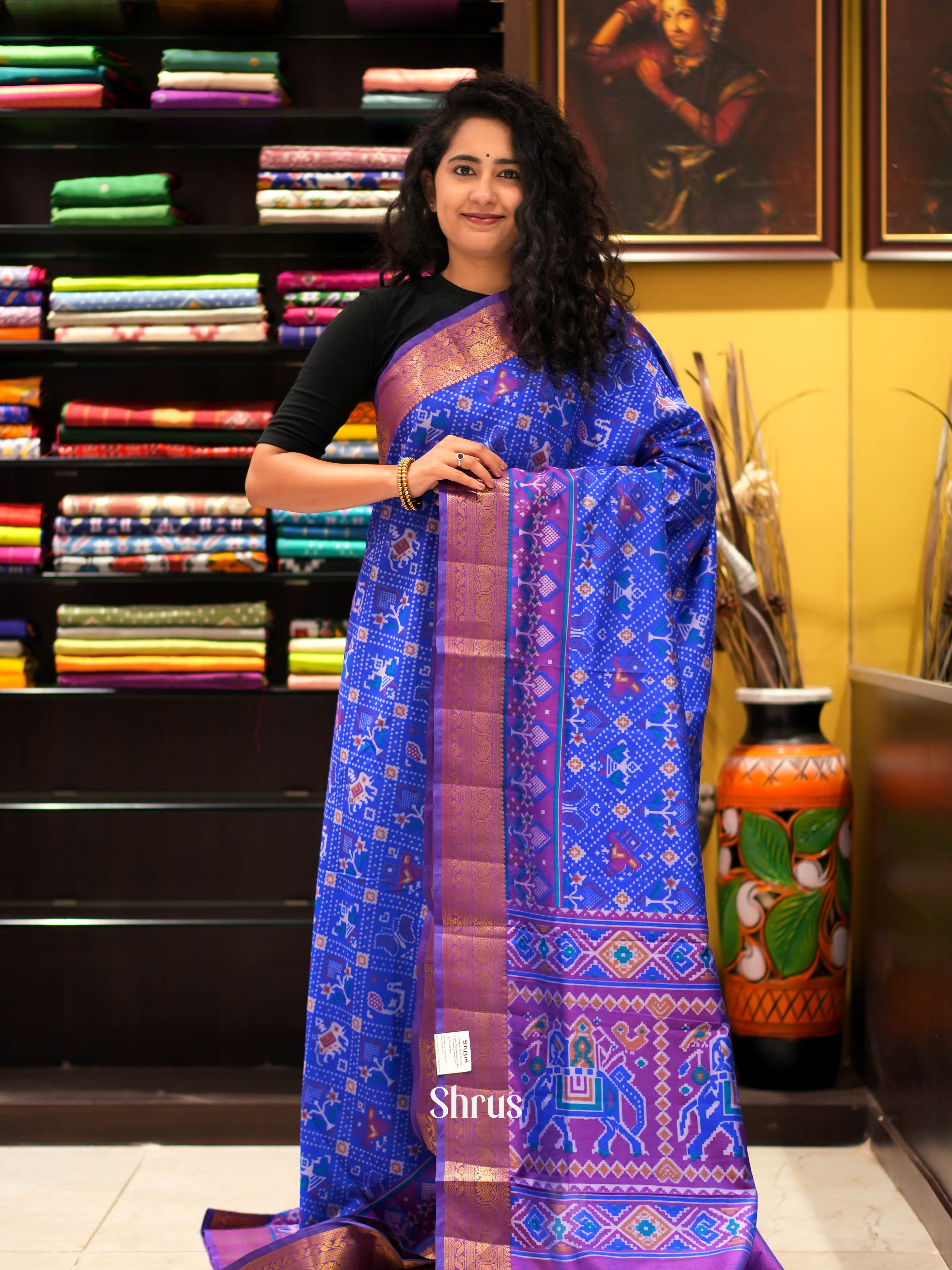 Blue & Purple - Semi patola Saree - Shop on ShrusEternity.com