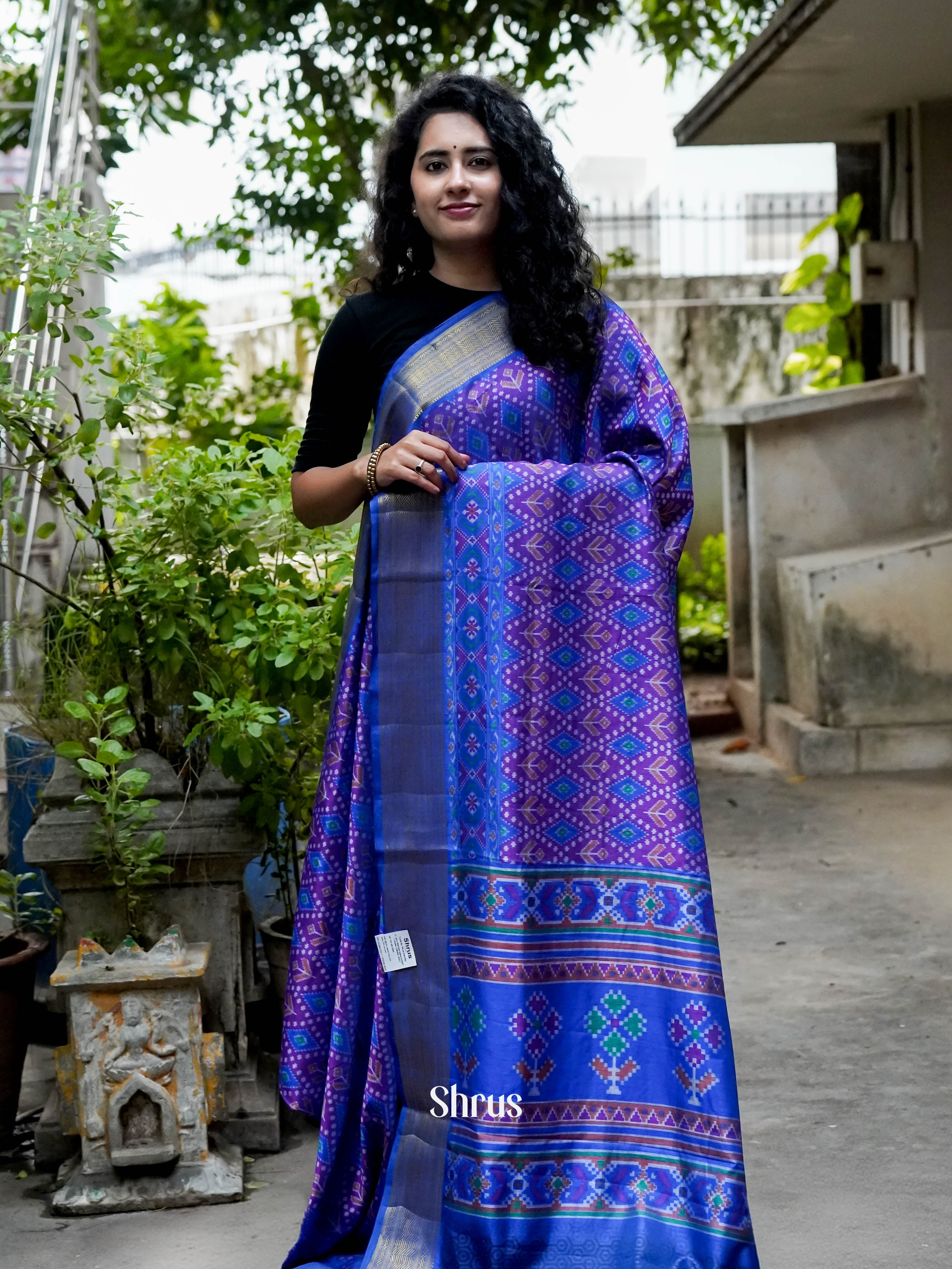 Purple & Blue - Semi Patola Saree - Shop on ShrusEternity.com