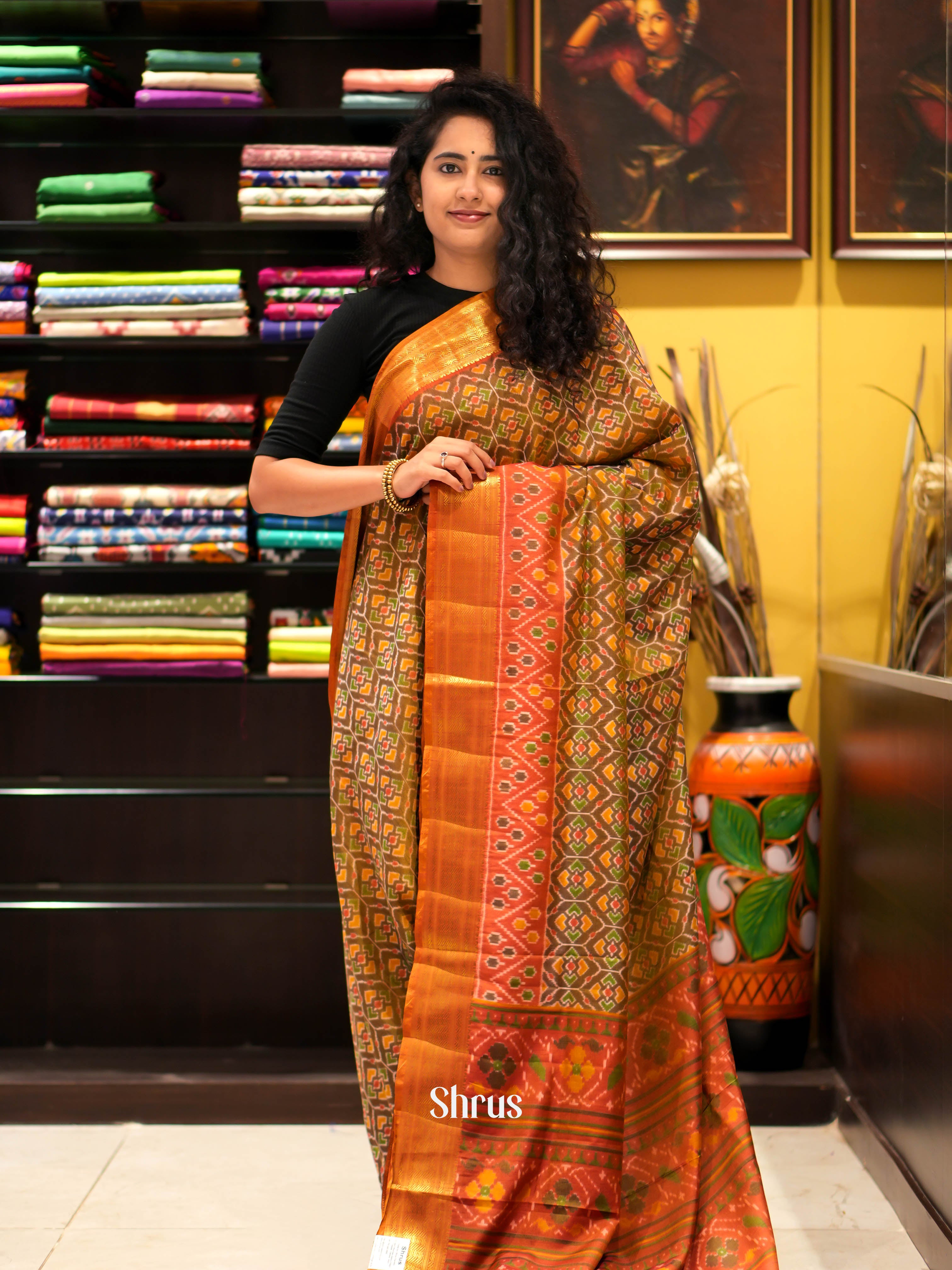 Brown & Orange - Semi patola Saree - Shop on ShrusEternity.com