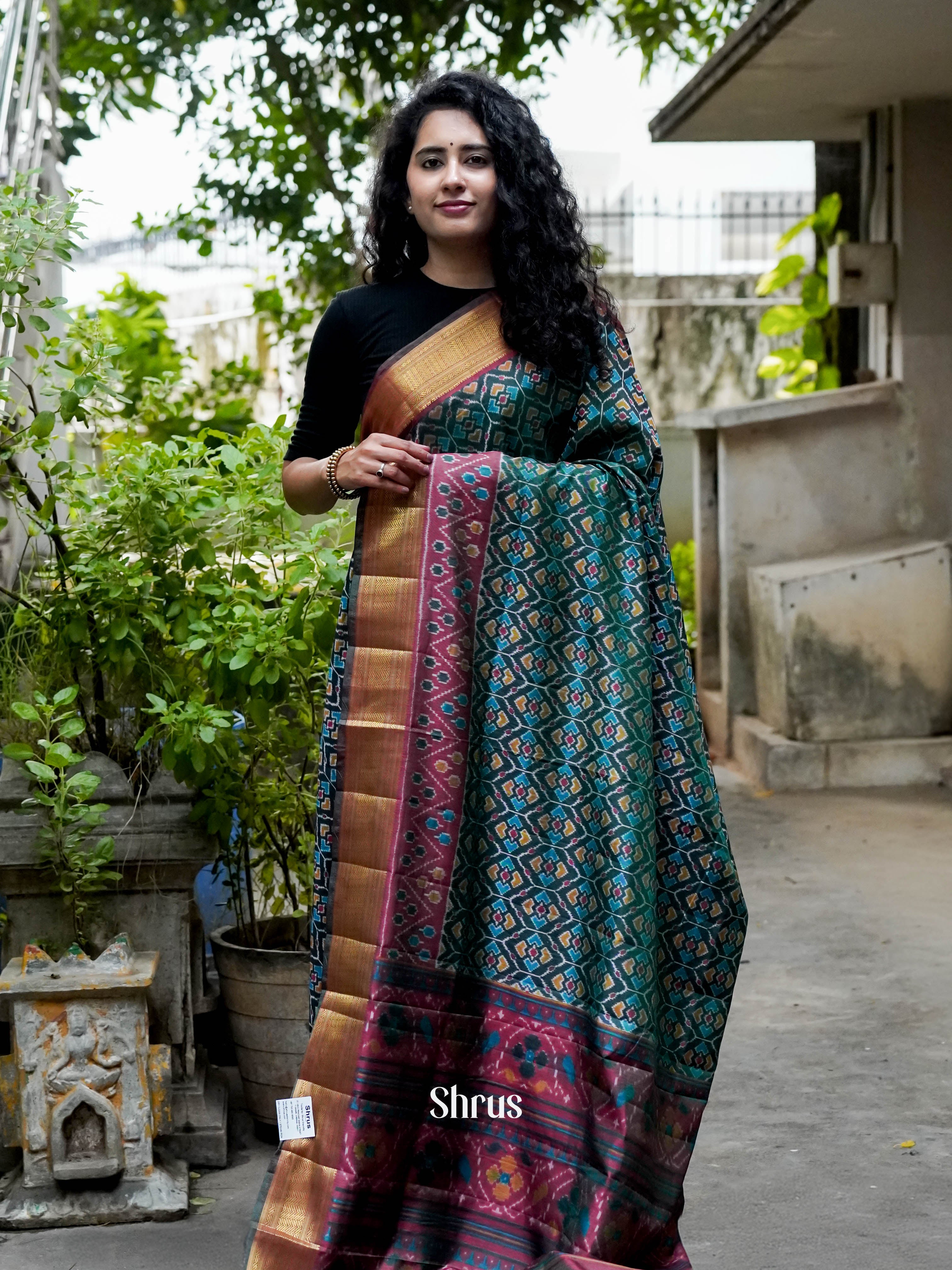 Green & Purple - Semi Patola Saree - Shop on ShrusEternity.com