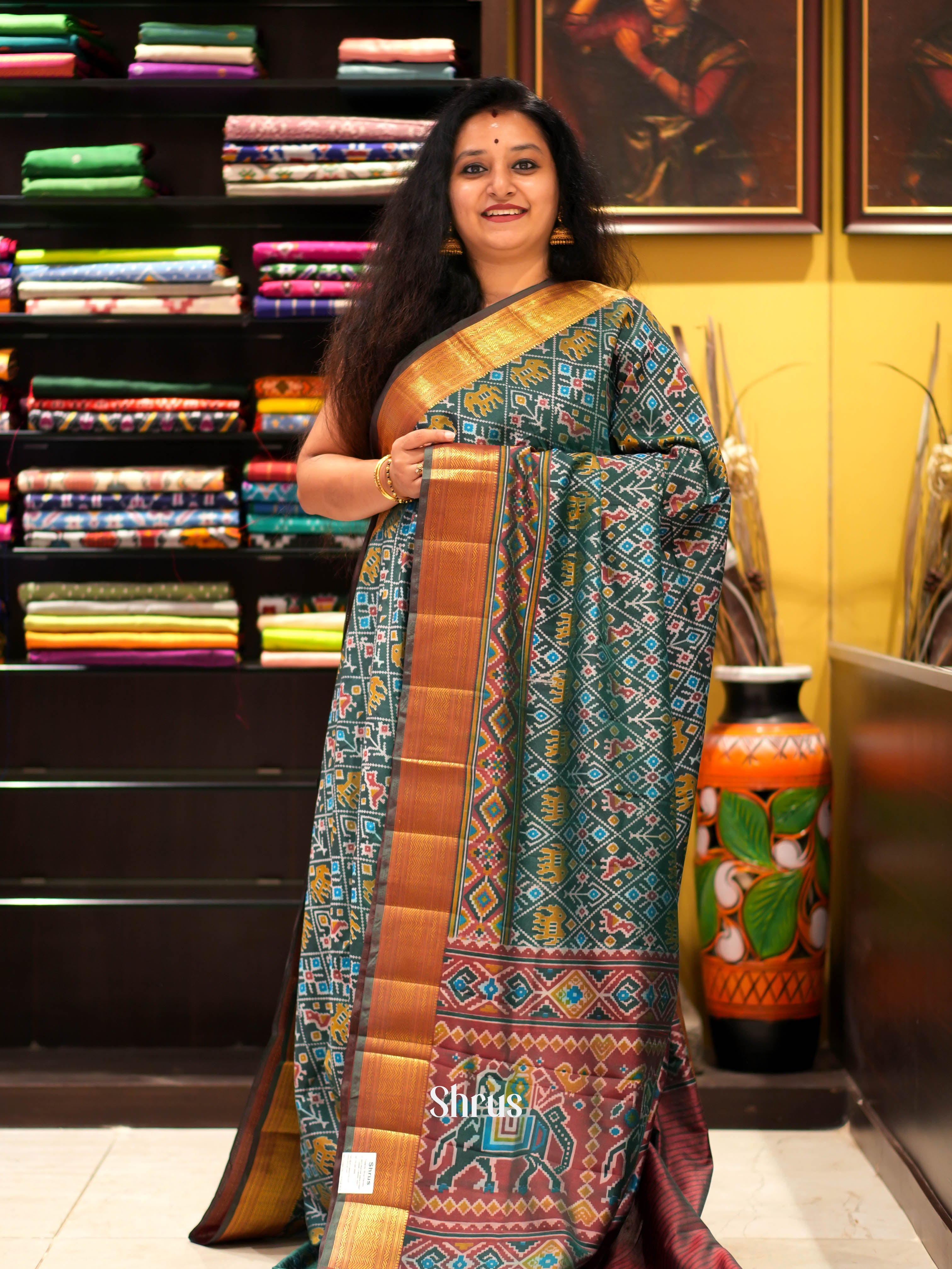 Green & Brown - Semi patola Saree - Shop on ShrusEternity.com