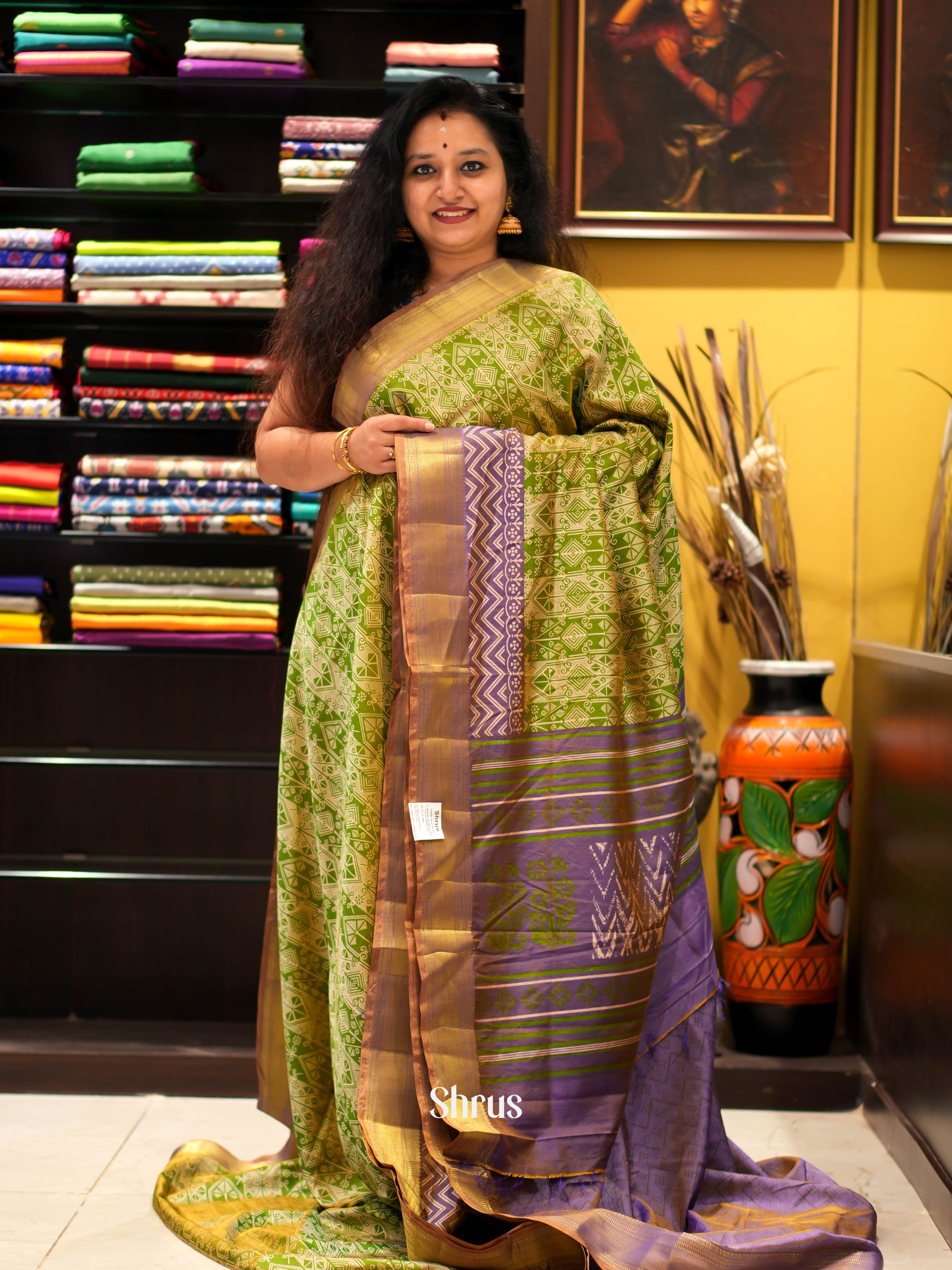 Green & Brown - Semi patola Saree - Shop on ShrusEternity.com