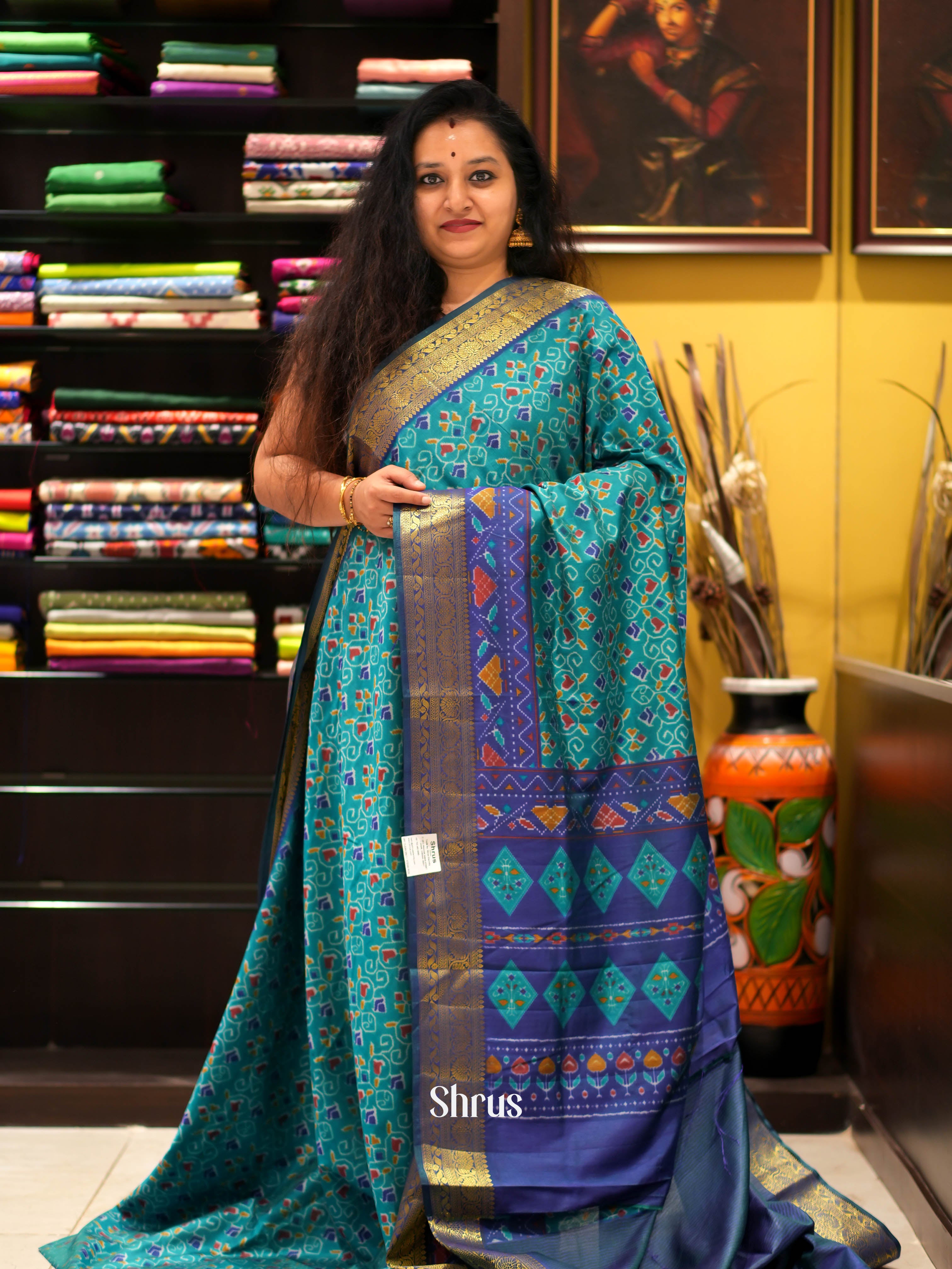 Teal & Purple - Semi patola Saree - Shop on ShrusEternity.com