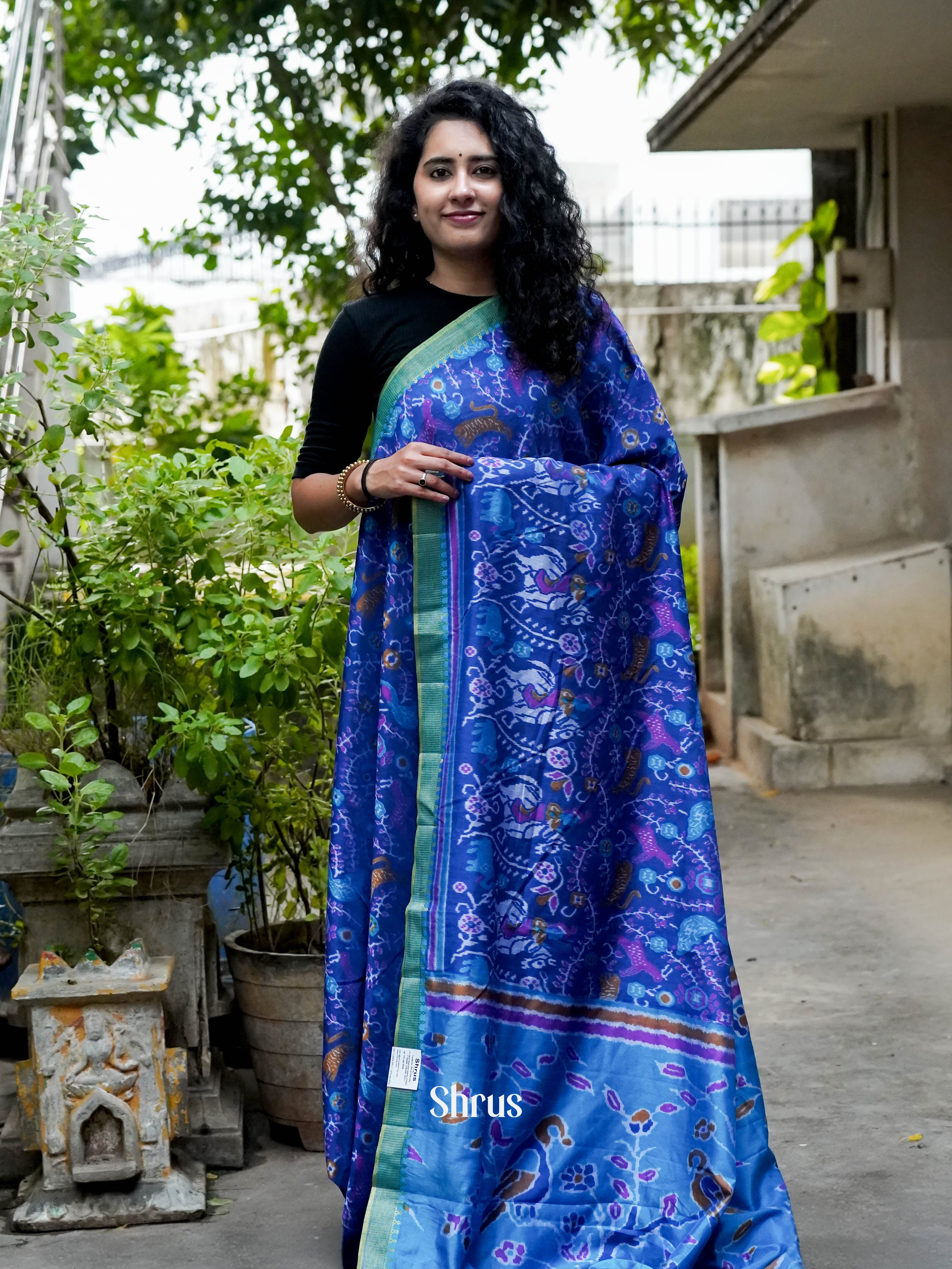 Blue - Semi Patola Saree - Shop on ShrusEternity.com