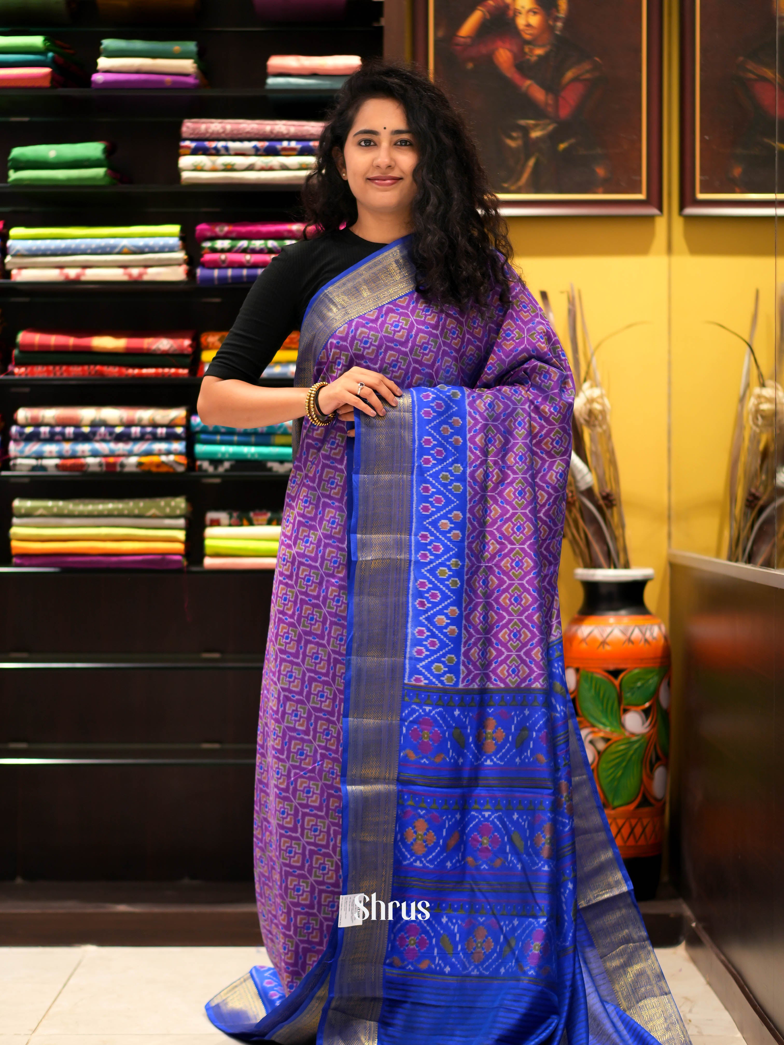 Purple & Blue - Semi patola Saree - Shop on ShrusEternity.com