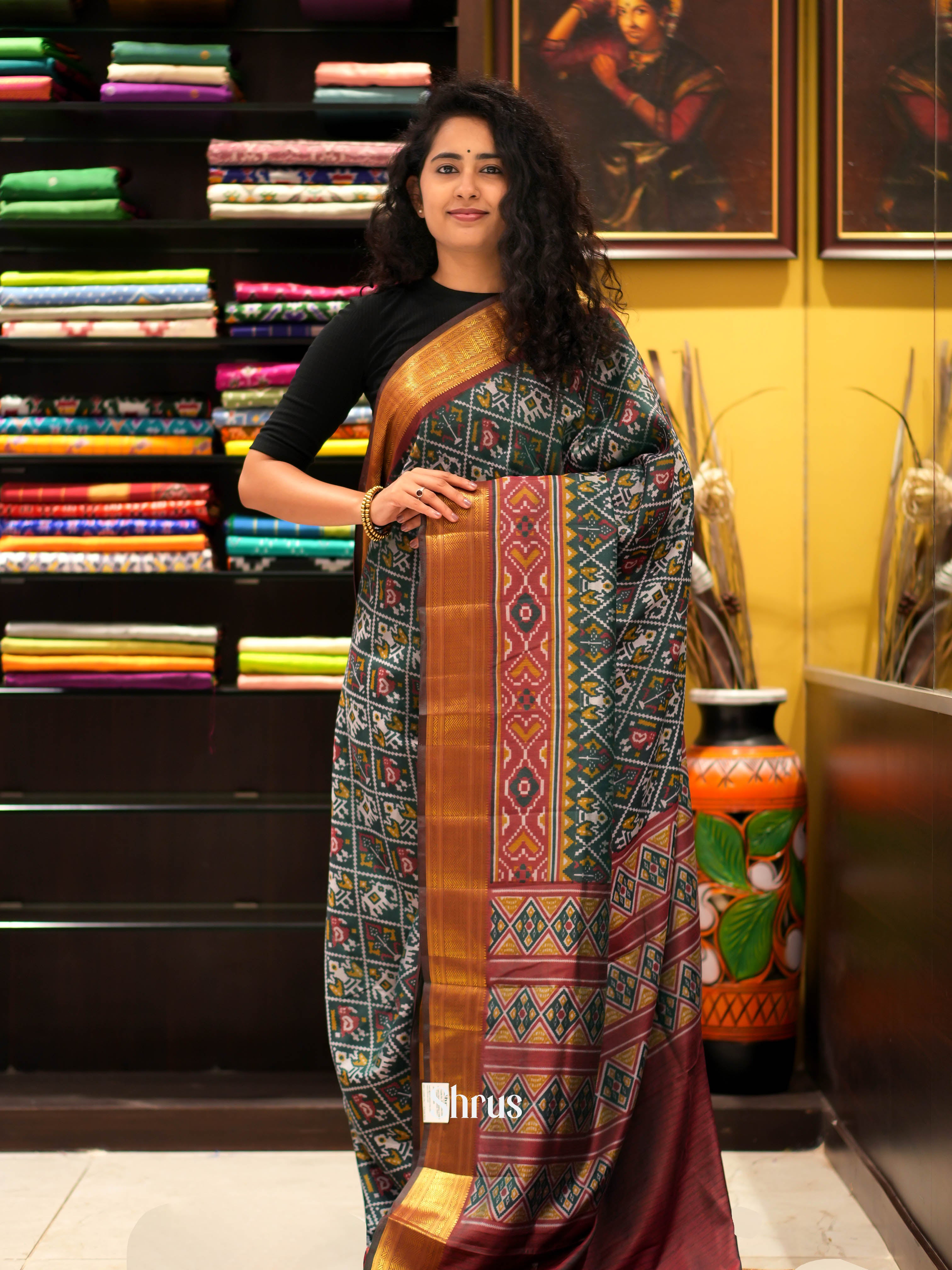 Green & Maroon - Semi patola Saree - Shop on ShrusEternity.com
