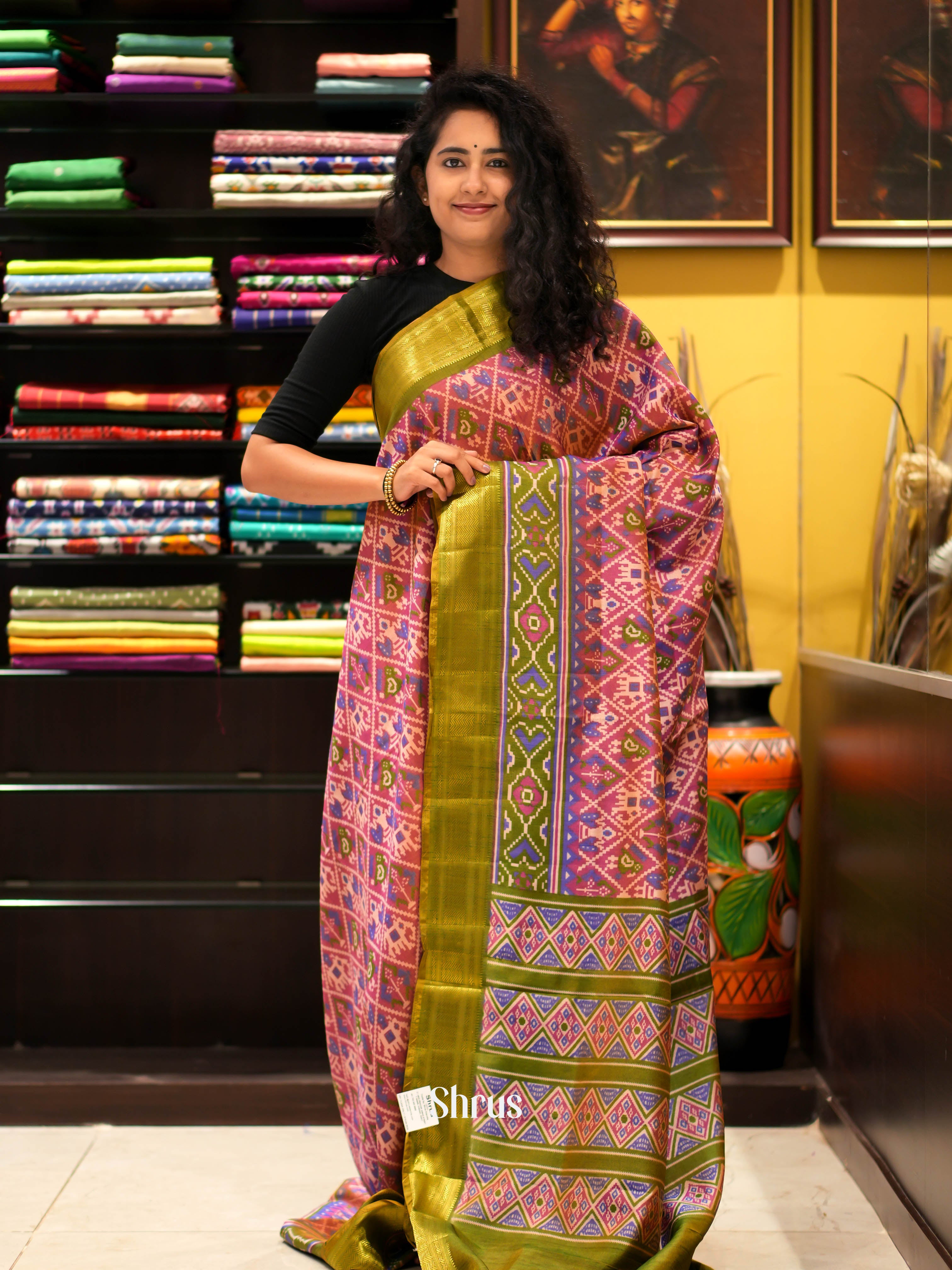 Pink & Green - Semi patola Saree - Shop on ShrusEternity.com