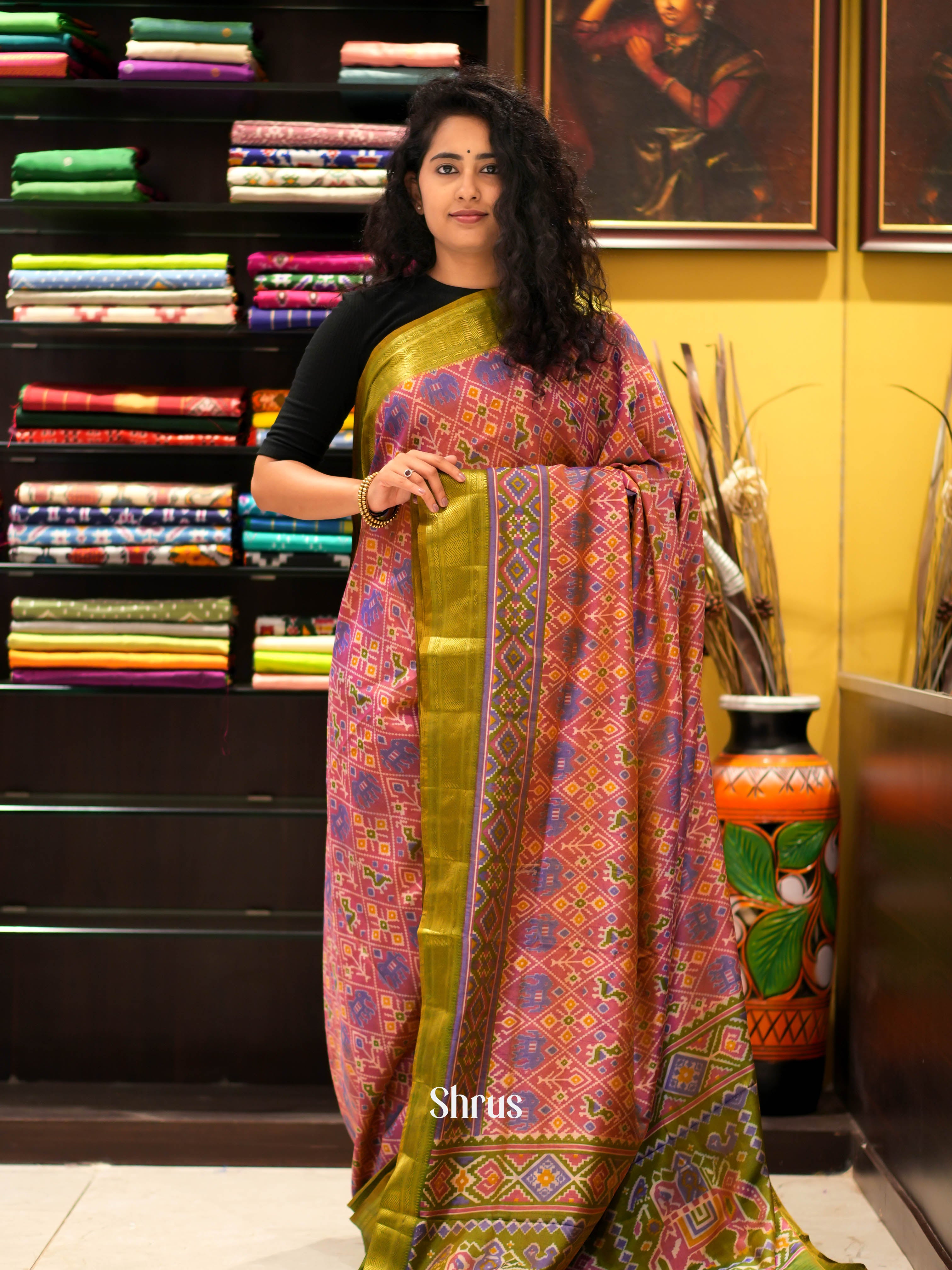 Pink & Green - Semi patola Saree - Shop on ShrusEternity.com