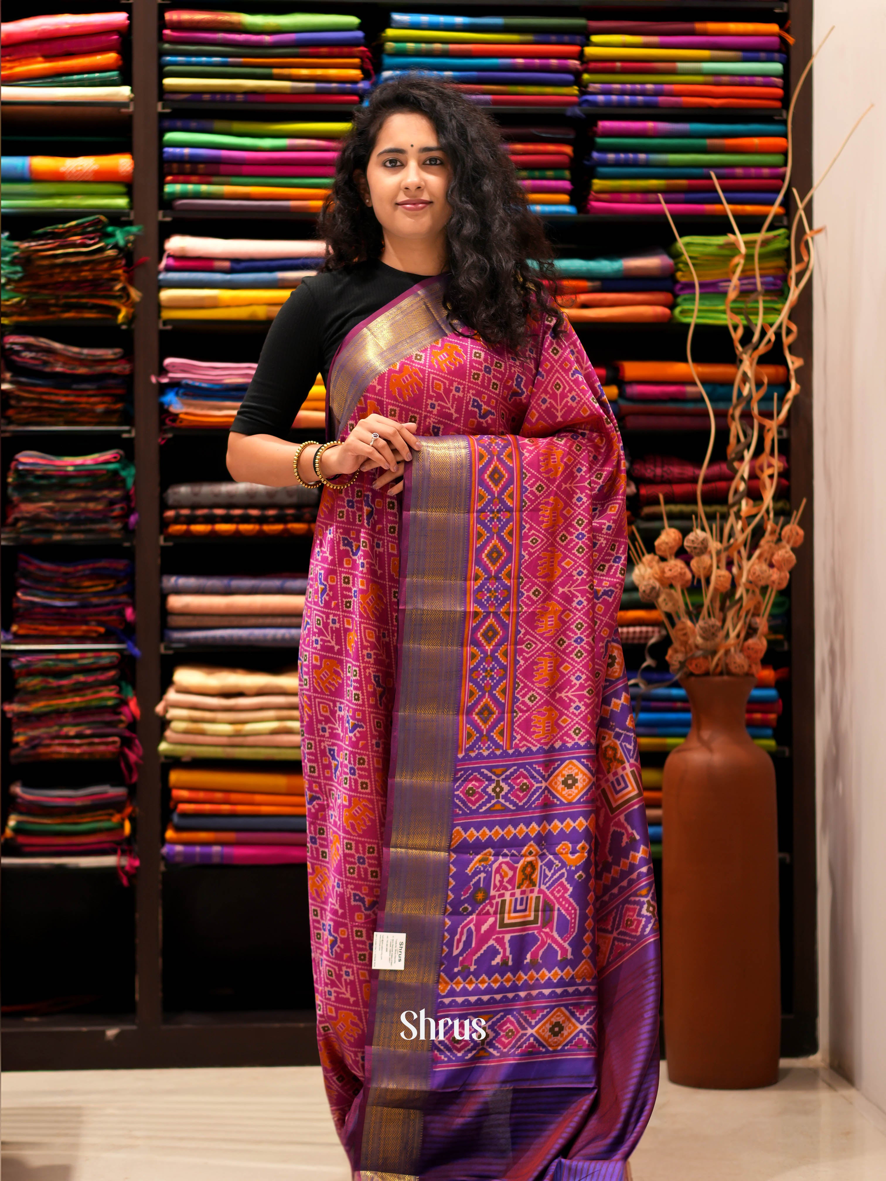 Pink & Purple - Semi patola Saree - Shop on ShrusEternity.com