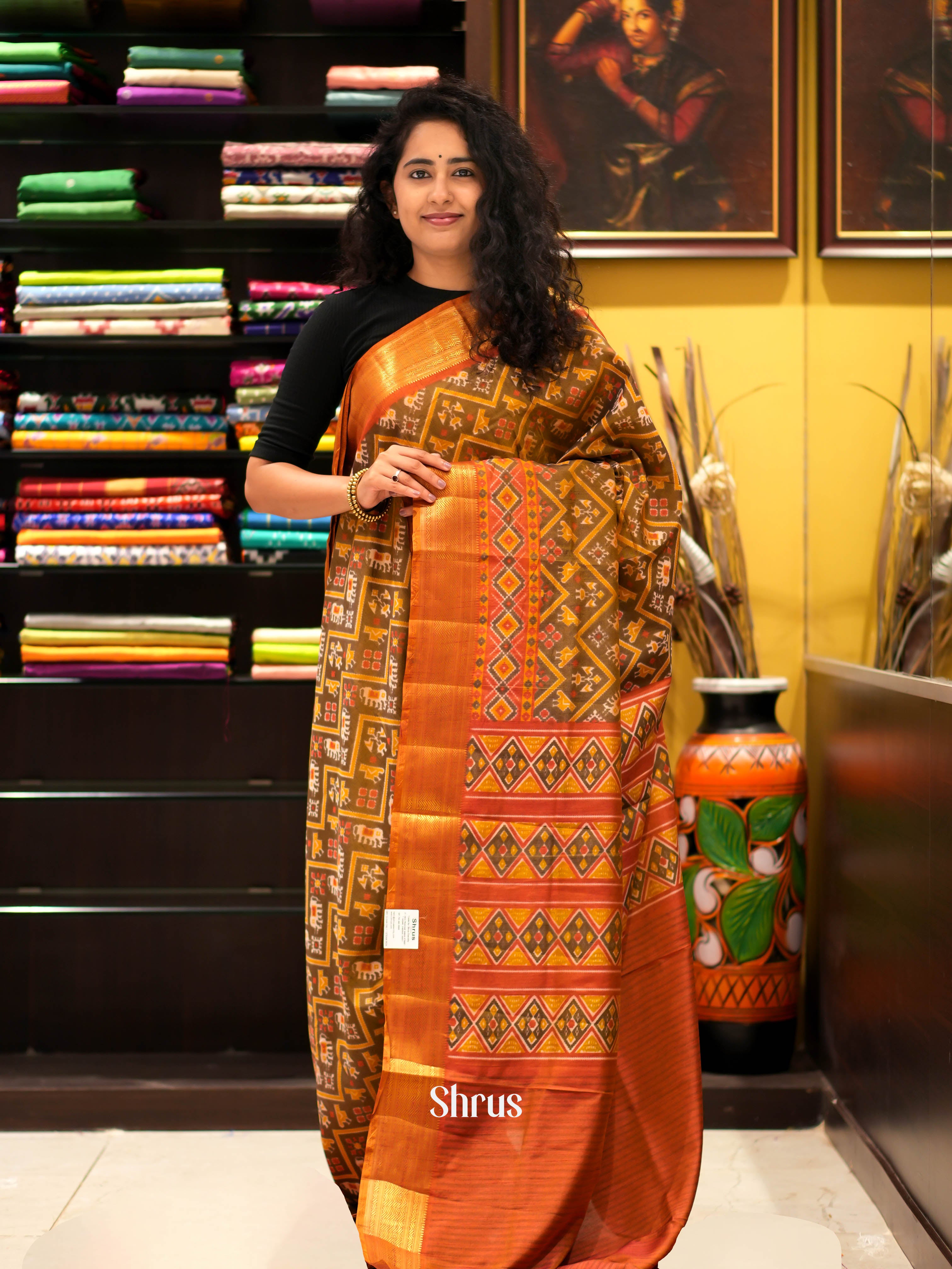 Brown & Orange - Semi patola Saree - Shop on ShrusEternity.com