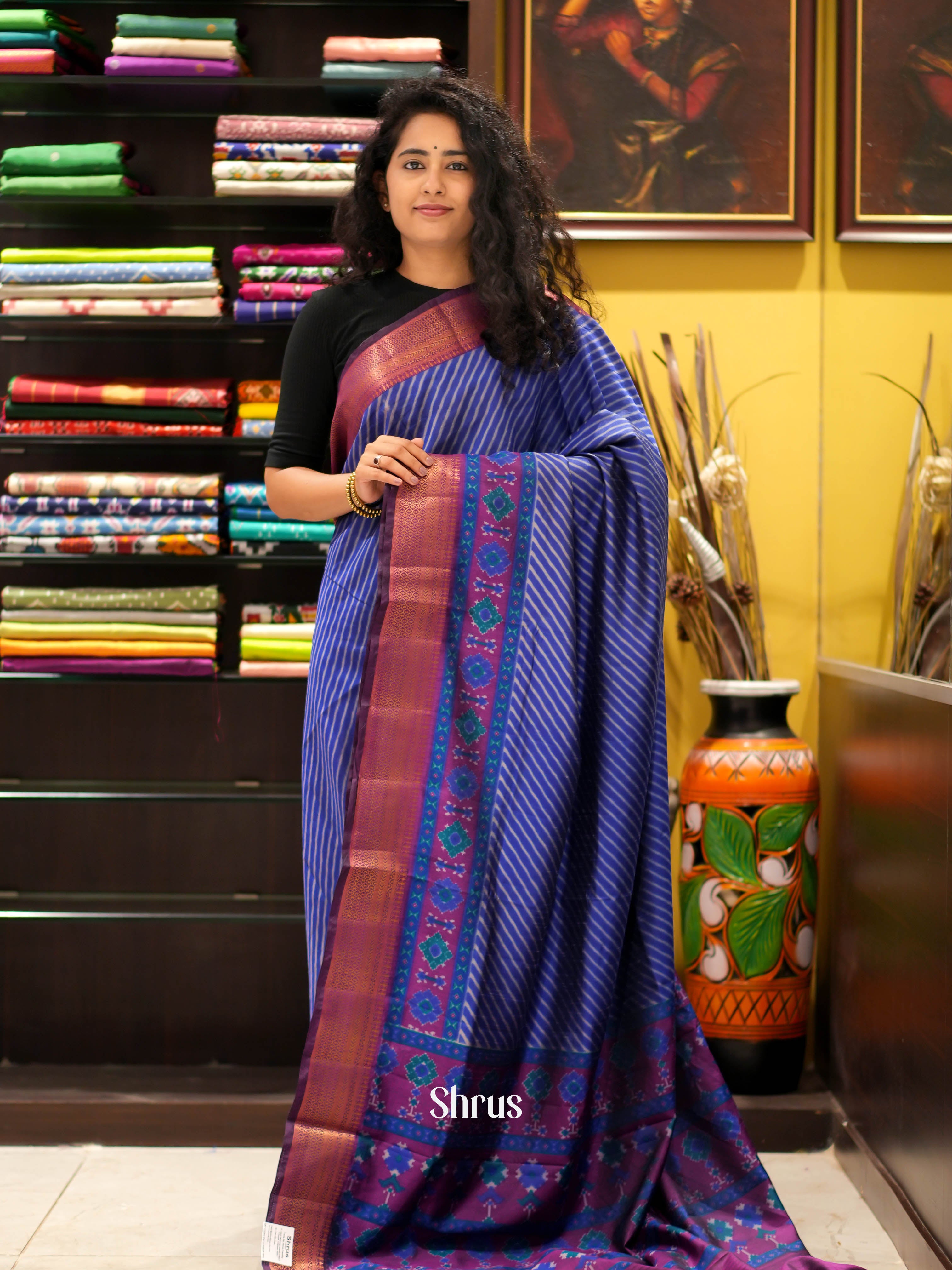Blue & Purple - Semi patola Saree - Shop on ShrusEternity.com