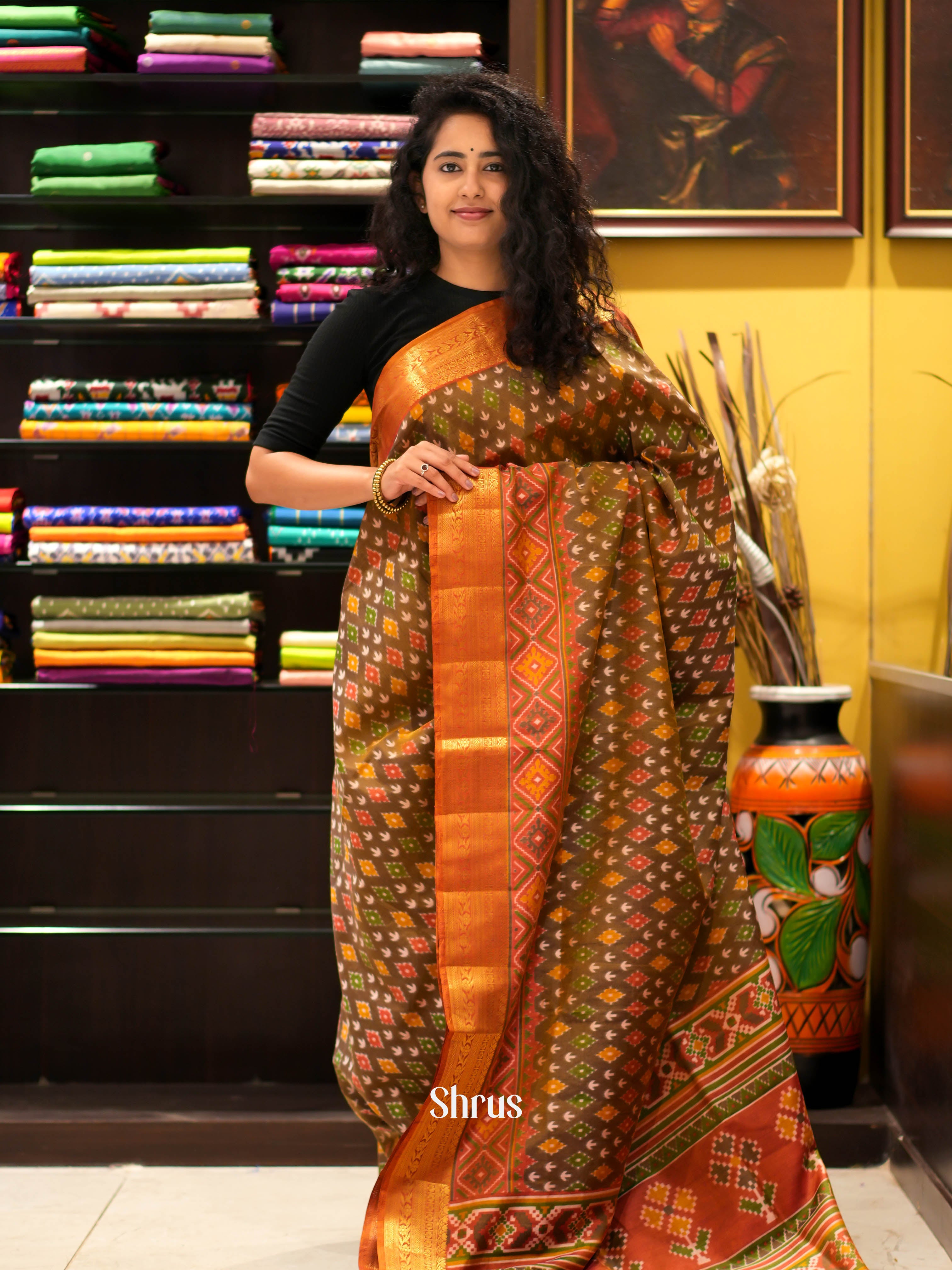 Brown & Orange - Semi patola Saree - Shop on ShrusEternity.com
