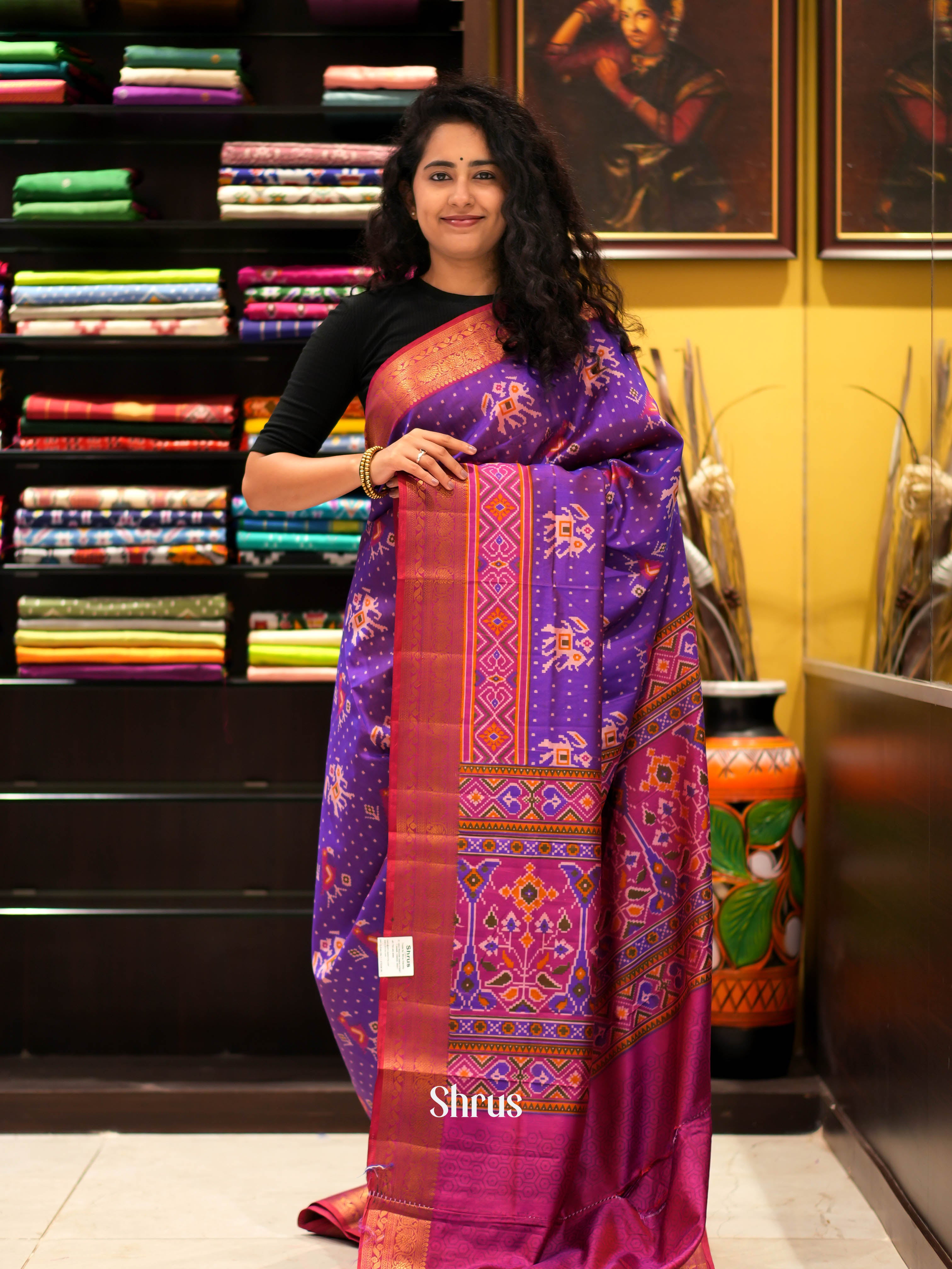 Purple & Pink - Semi patola Saree - Shop on ShrusEternity.com