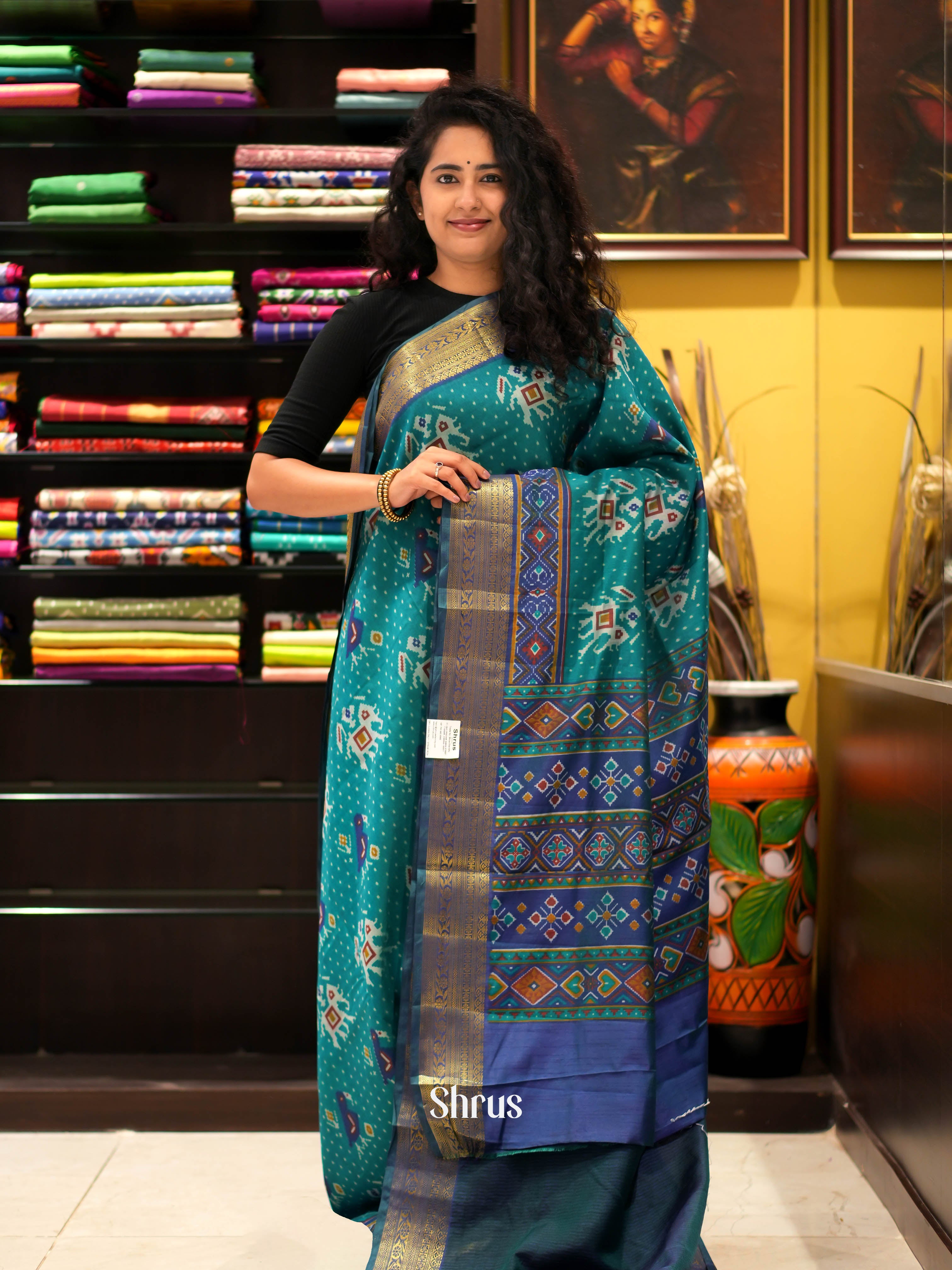 Teal & Blue - Semi patola Saree - Shop on ShrusEternity.com