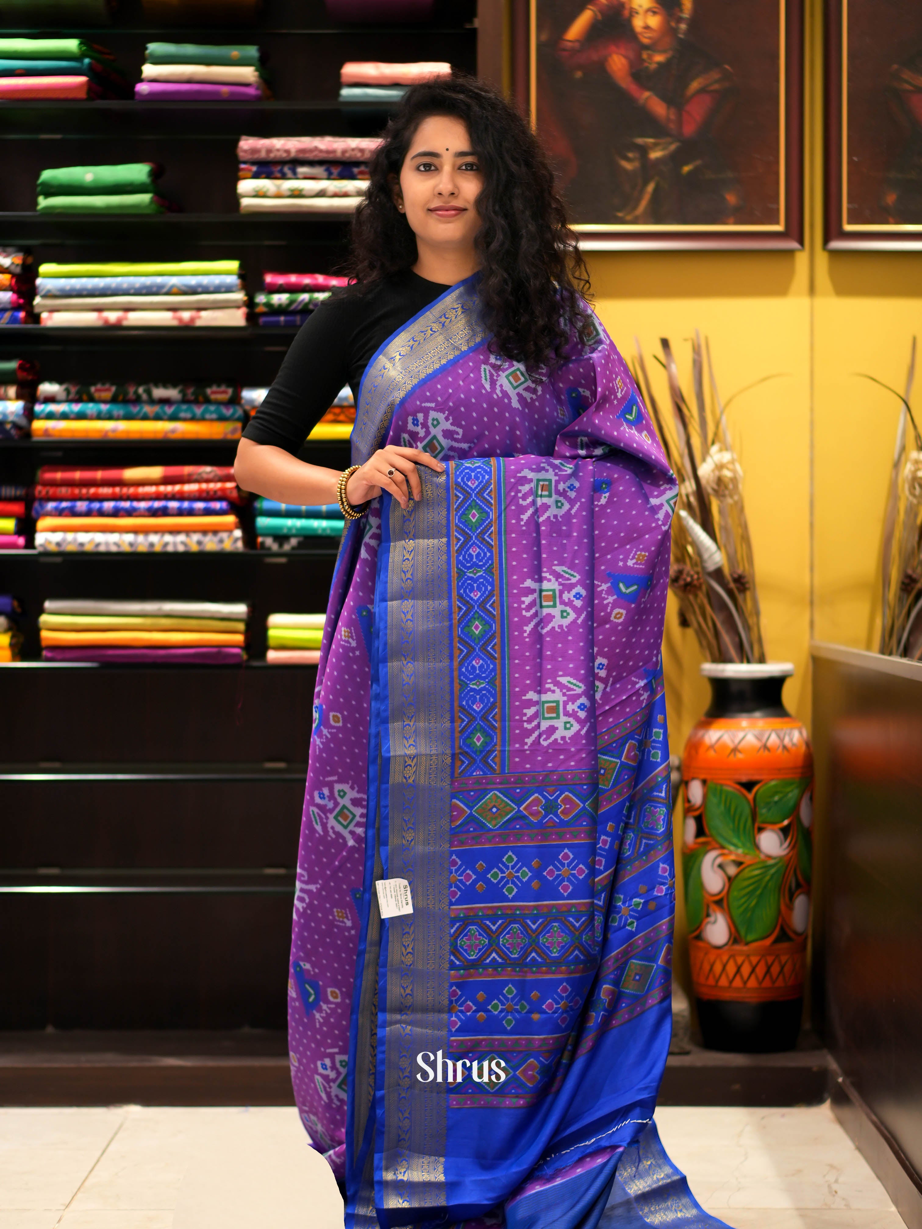 Purple & Blue - Semi patola Saree - Shop on ShrusEternity.com