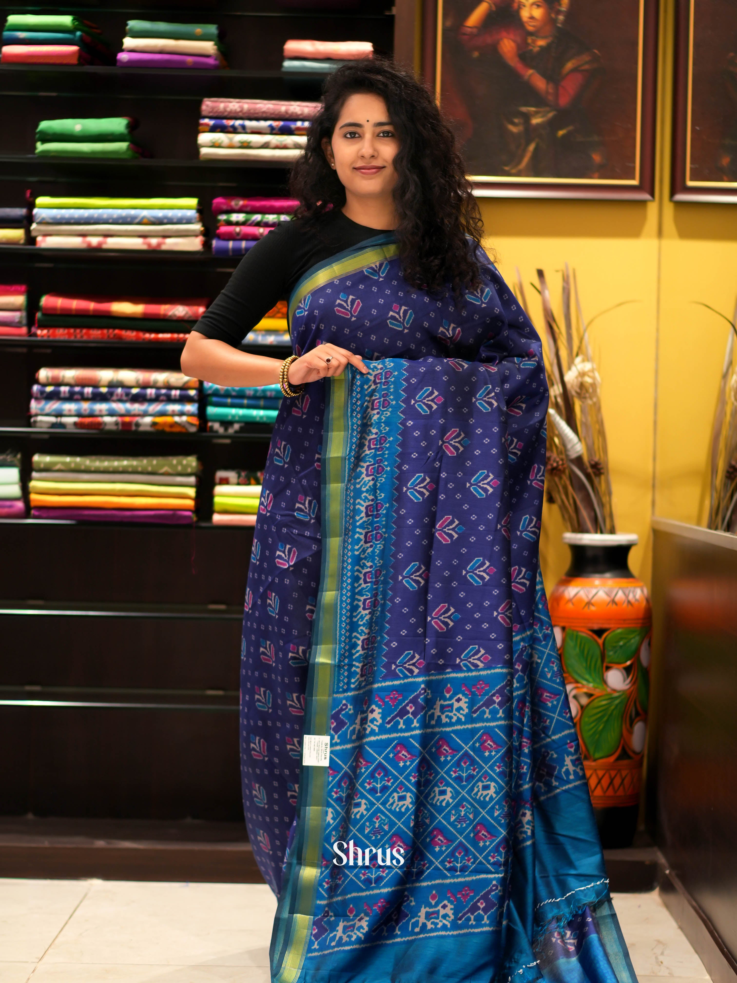 Blue & Teal - Semi patola Saree - Shop on ShrusEternity.com