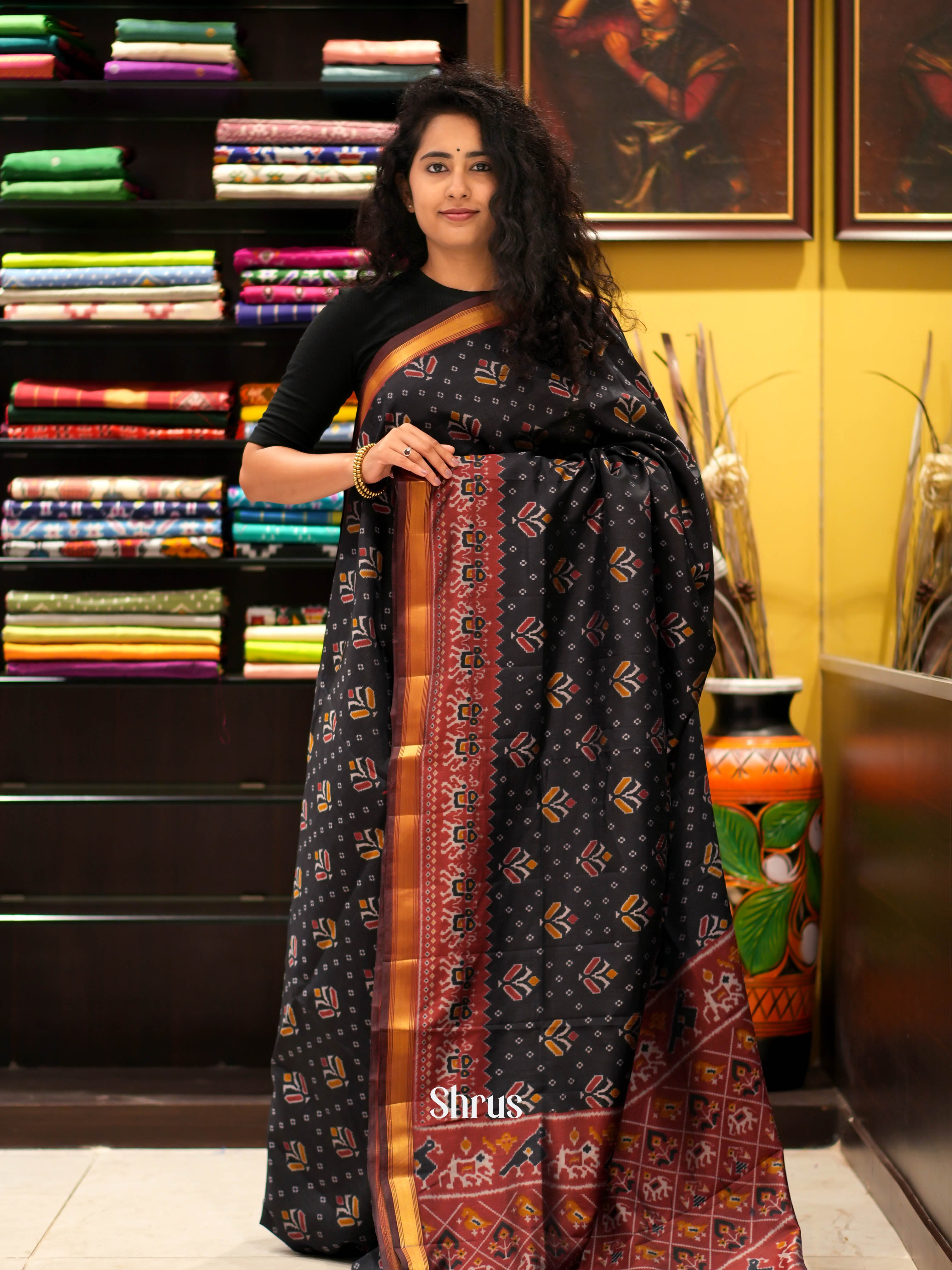 Black & Maroon - Semi patola Saree - Shop on ShrusEternity.com