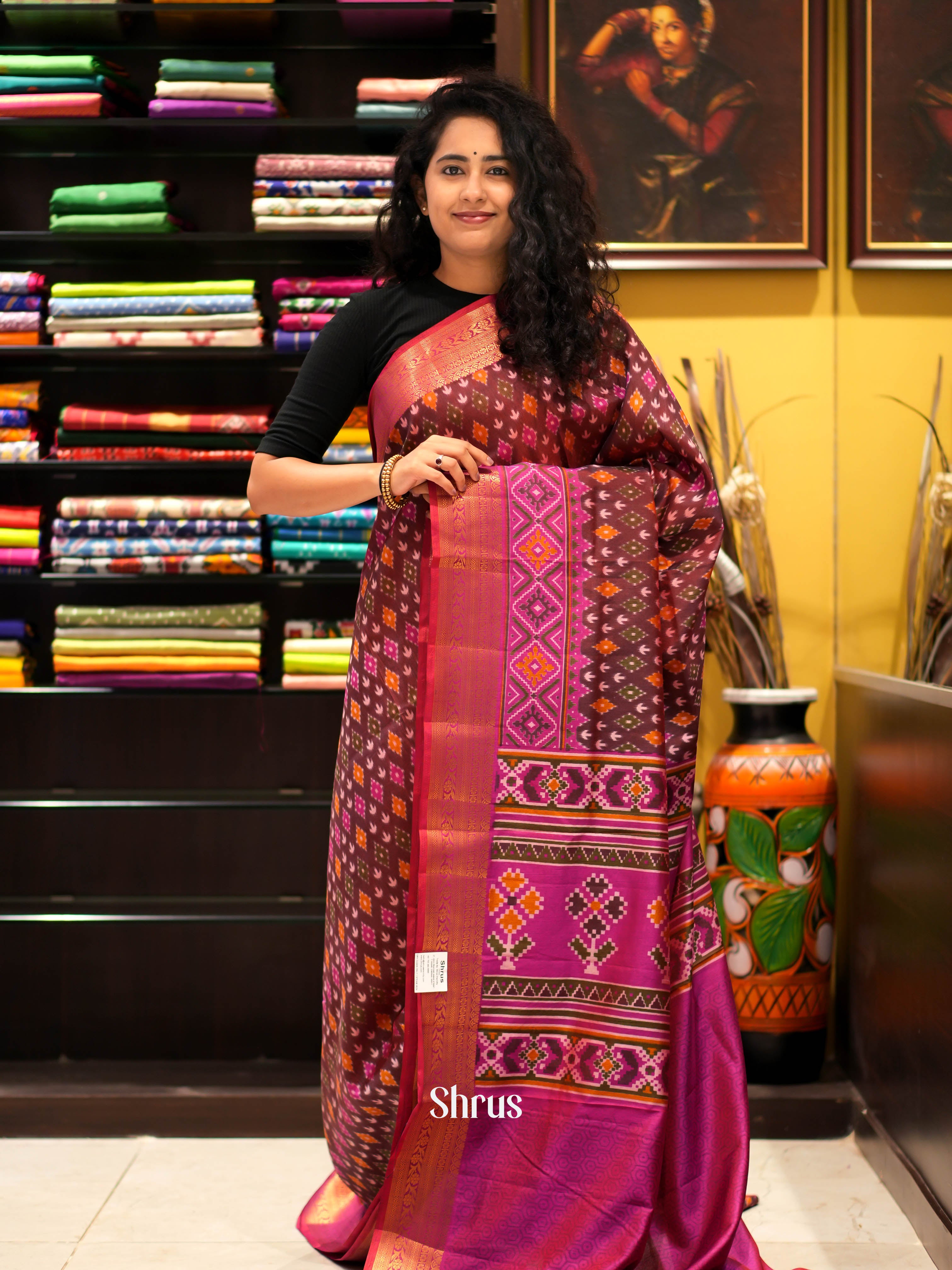 Brown & Pink - Semi patola Saree - Shop on ShrusEternity.com
