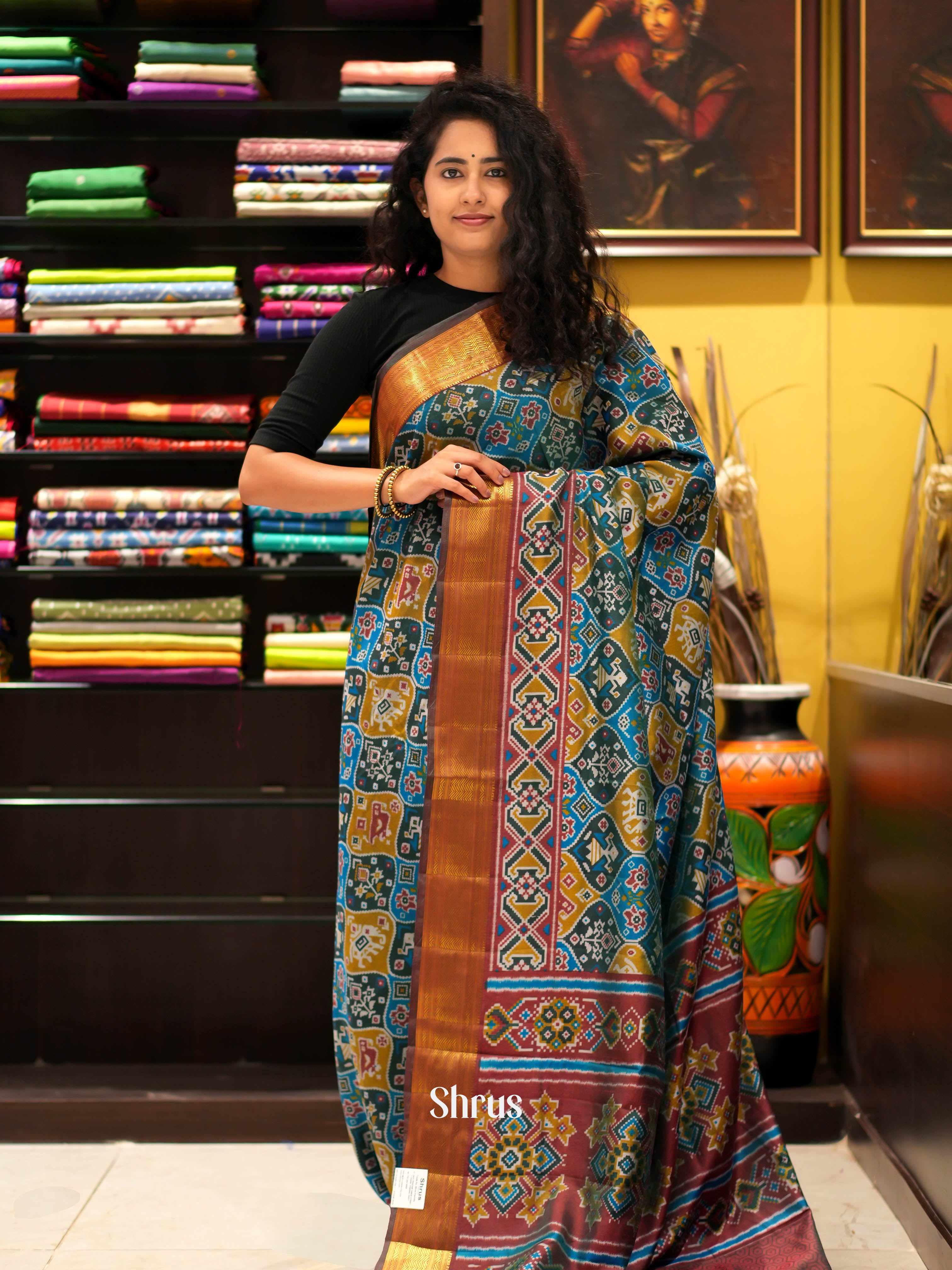 Green & Brown - Semi patola Saree - Shop on ShrusEternity.com