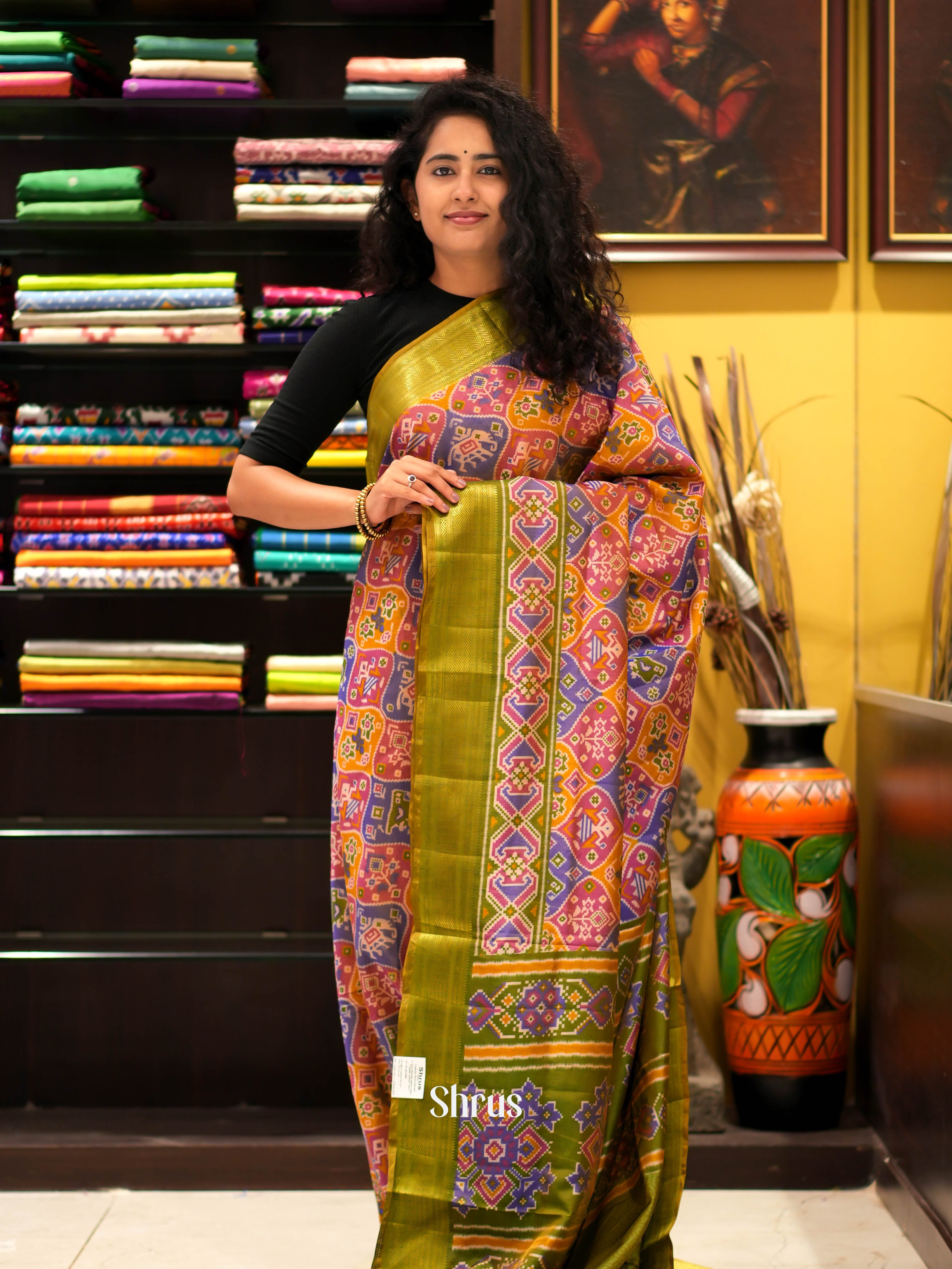 Orange & Green - Semi patola Saree - Shop on ShrusEternity.com