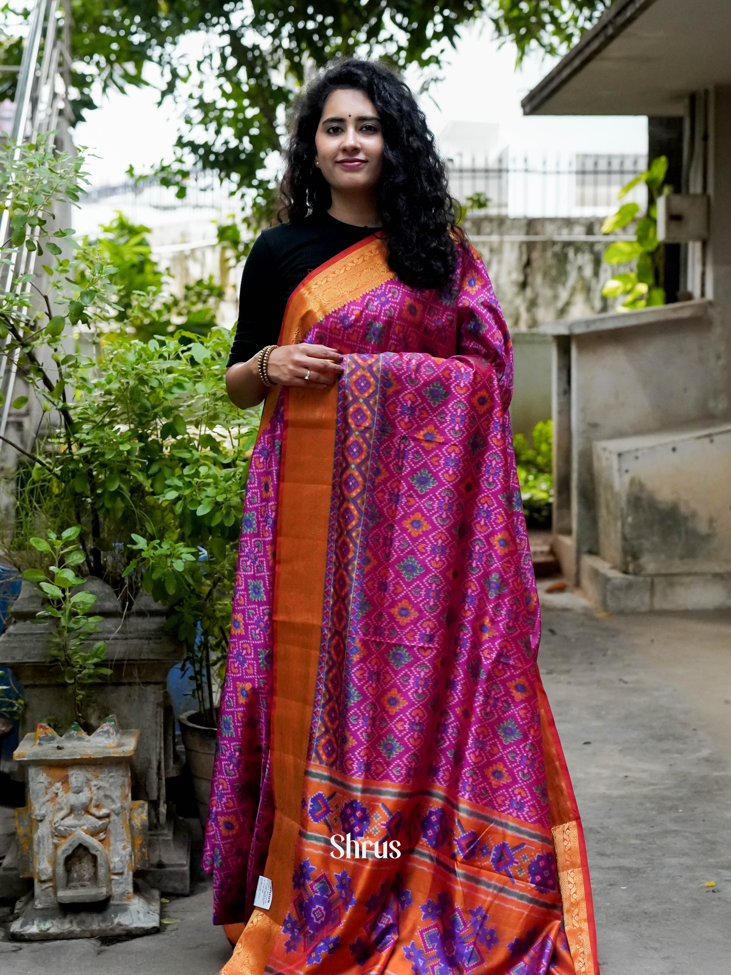 Pink & Brick Orange - Semi Patola Saree - Shop on ShrusEternity.com