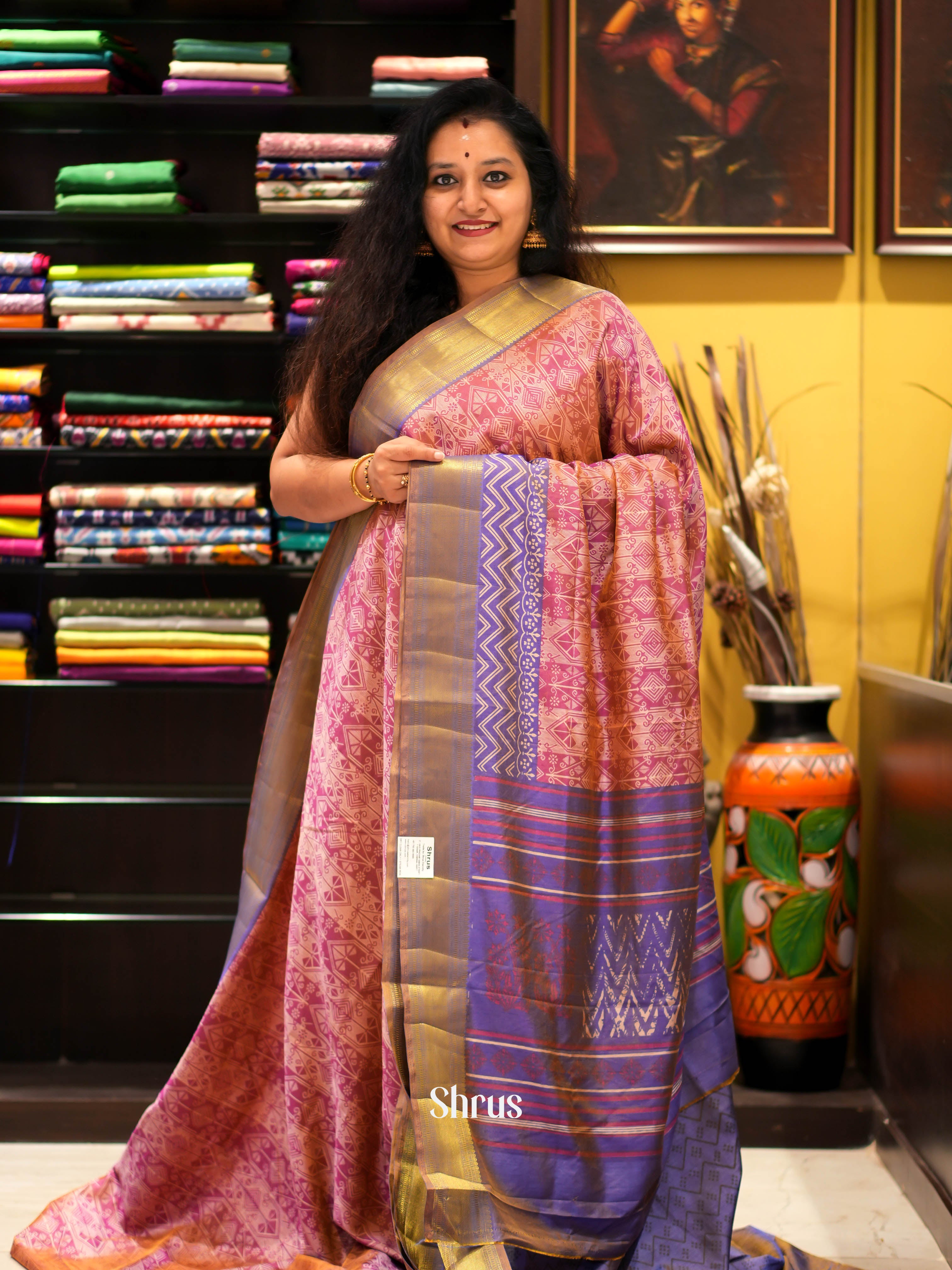 Pink & Purple- Semi patola Saree - Shop on ShrusEternity.com