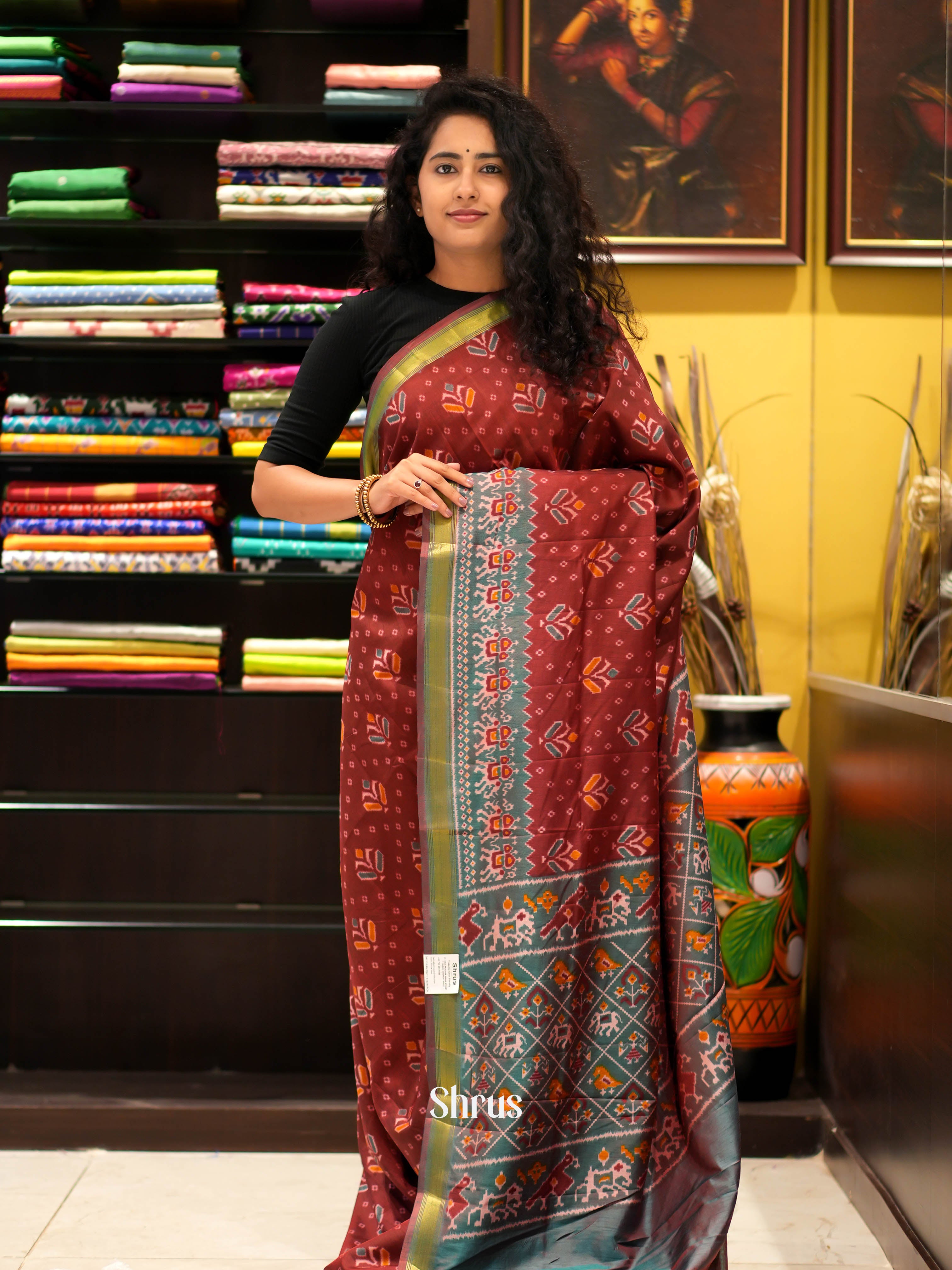 Red & Green - Semi patola Saree - Shop on ShrusEternity.com