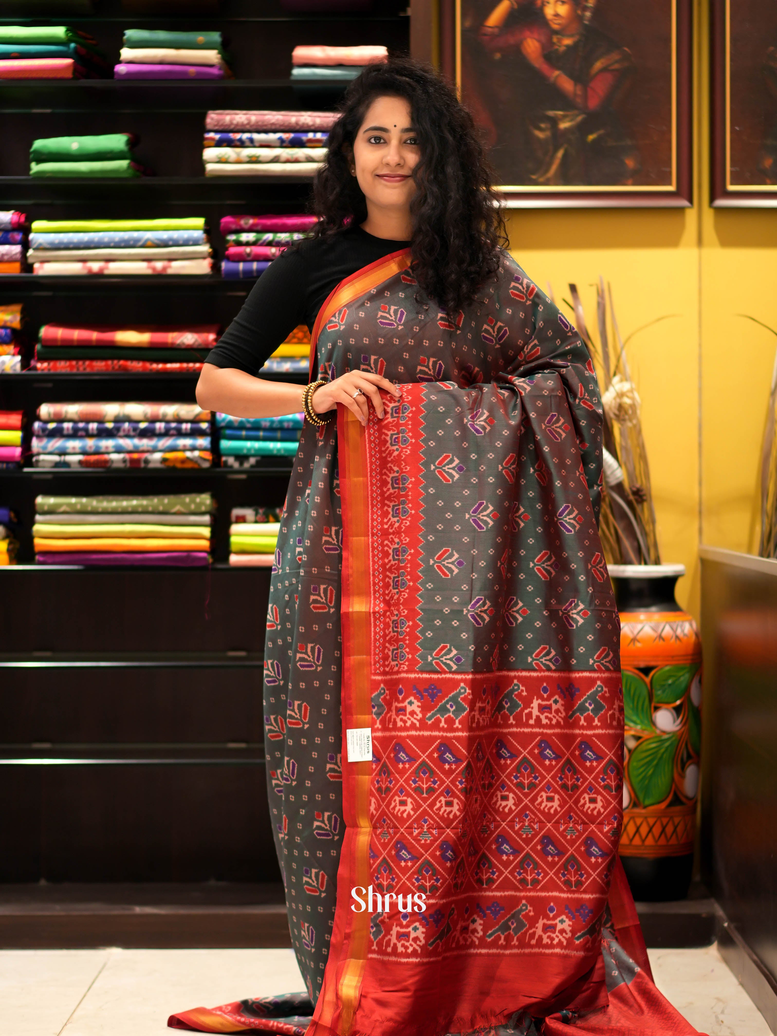 Green & Red - Semi patola Saree - Shop on ShrusEternity.com