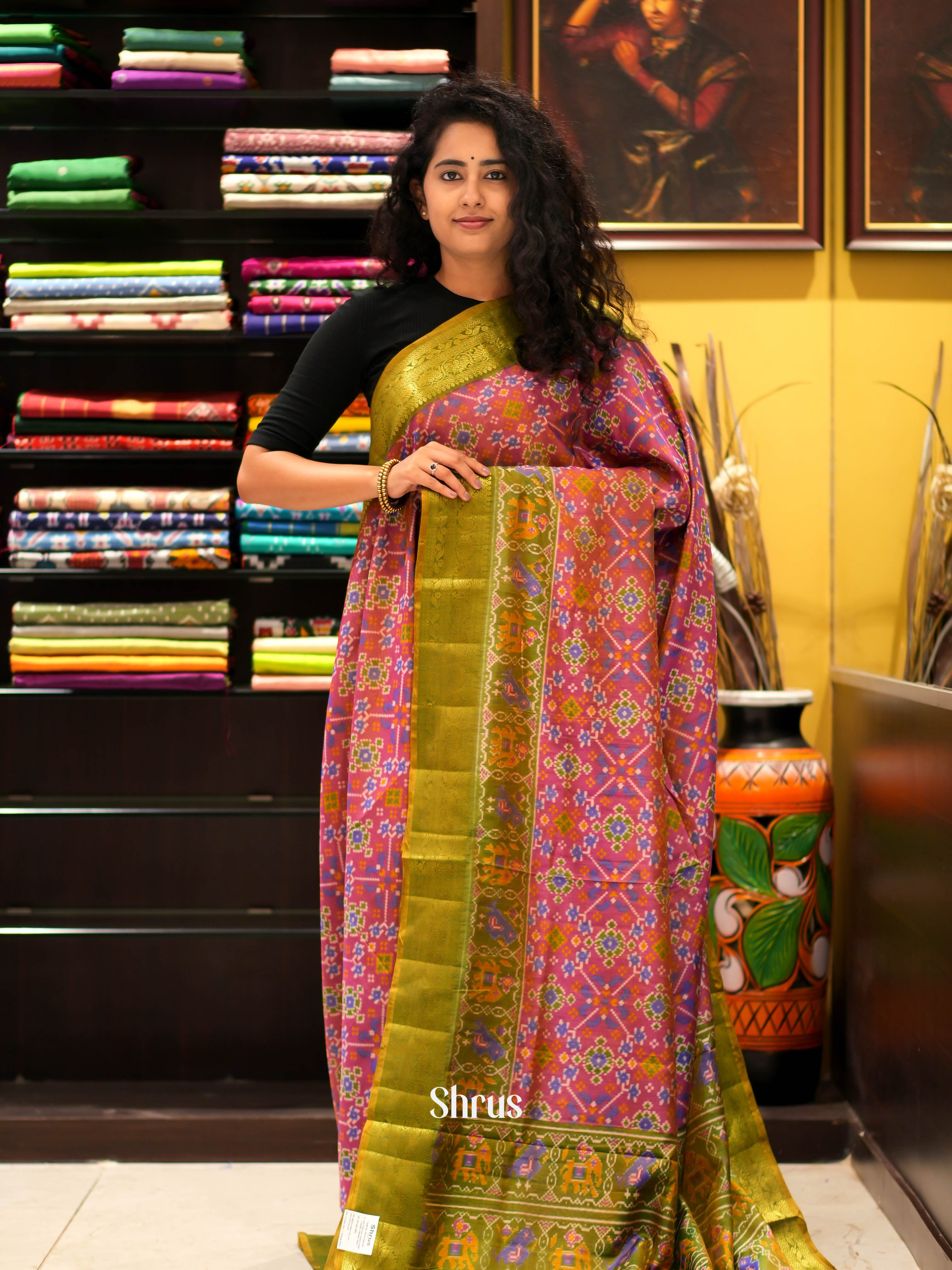 Pink & Green - Semi patola Saree - Shop on ShrusEternity.com
